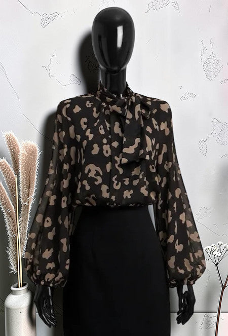 Blouse à Manches Fluide Romantique Chic et Tendance avec Doublure Marron Foncé