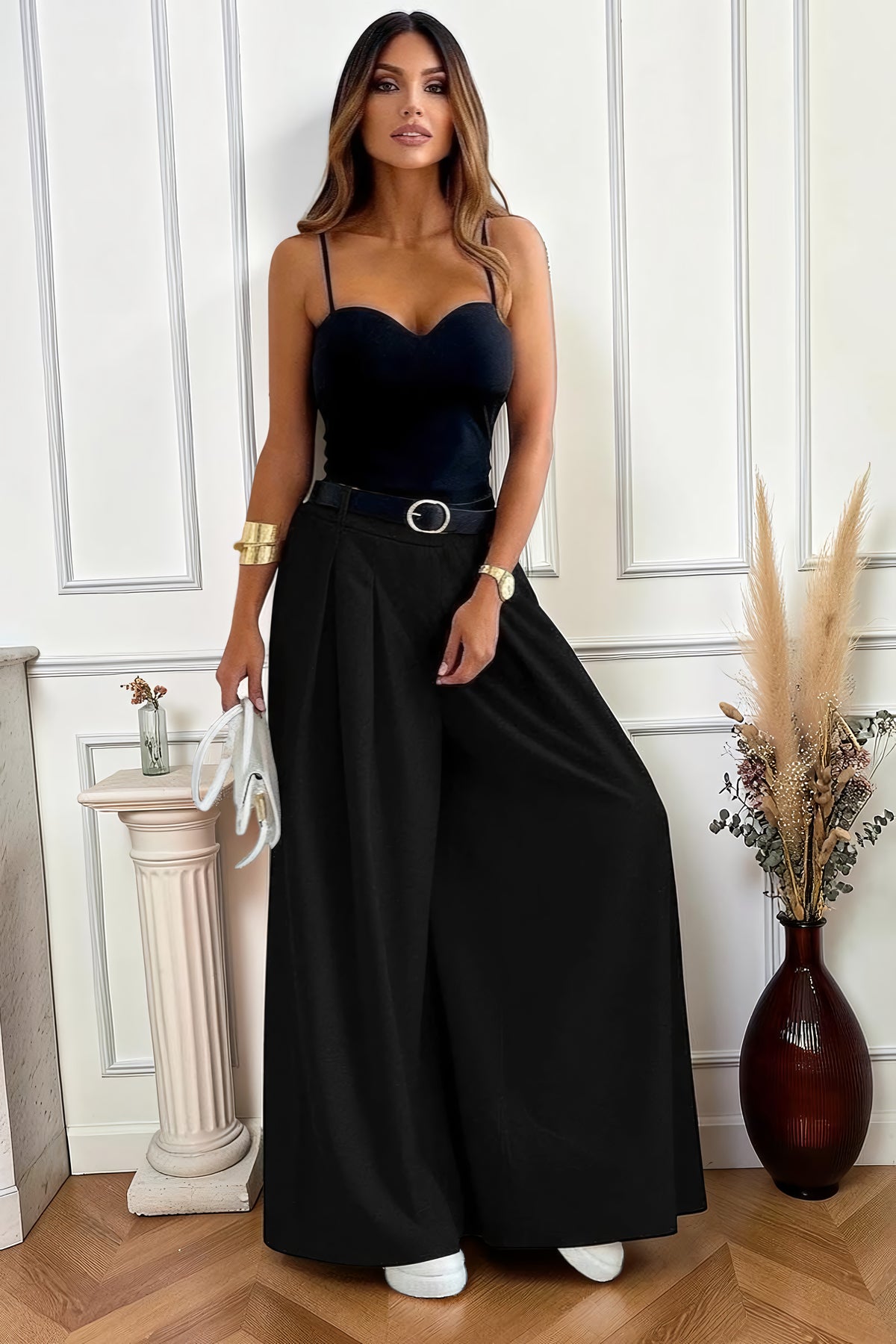 Pantalon Large Taille Haute Élégance Fluide Noir — Collection 2026 – La Muse Parisienne – vue 1
