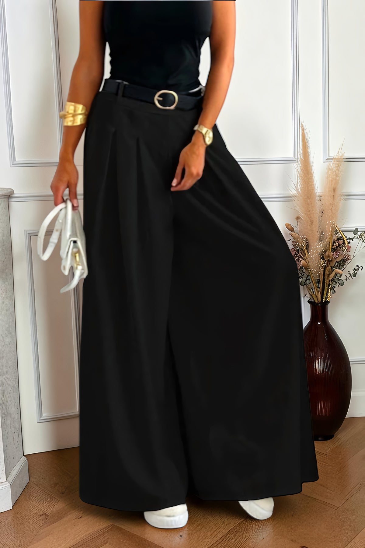 Pantalon Large Taille Haute Élégance Fluide Noir — Collection 2026 – La Muse Parisienne – vue 3