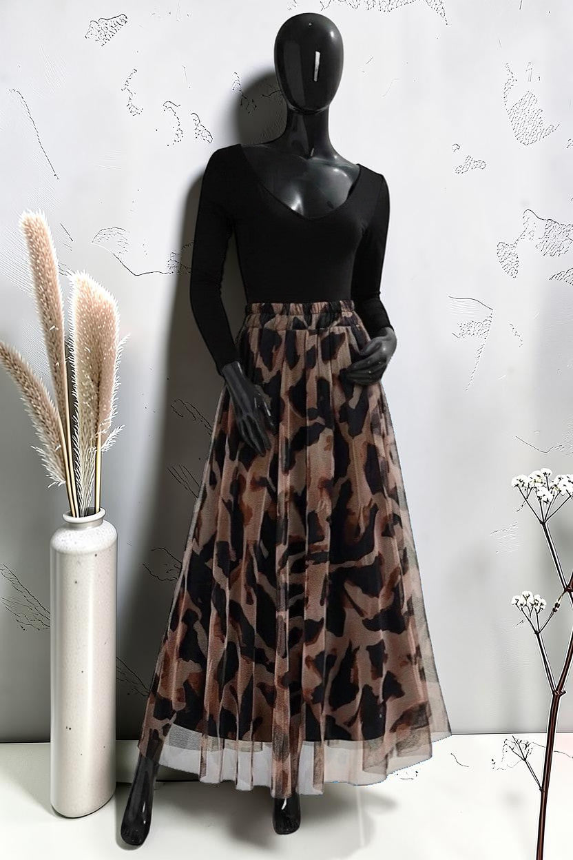 Jupe en Tulle Très Fluide avec Doublure en Viscose Noir