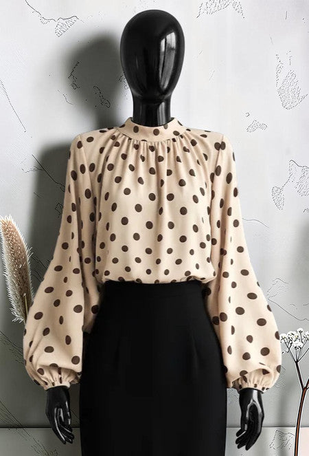 Blouse à Manches Longues Fluide Romantique et Tendance avec Doublure en Viscose Beige