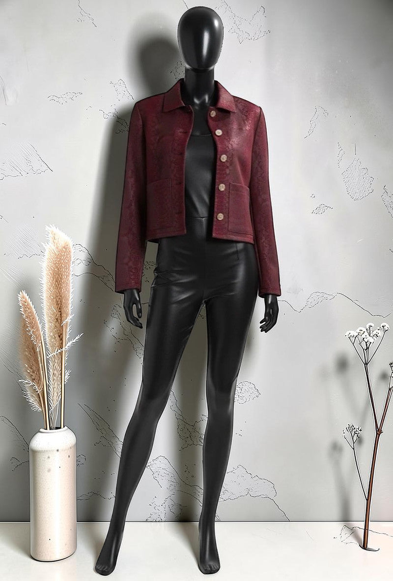Veste Chic et Tendance avec Poches et Boutons Bordeaux