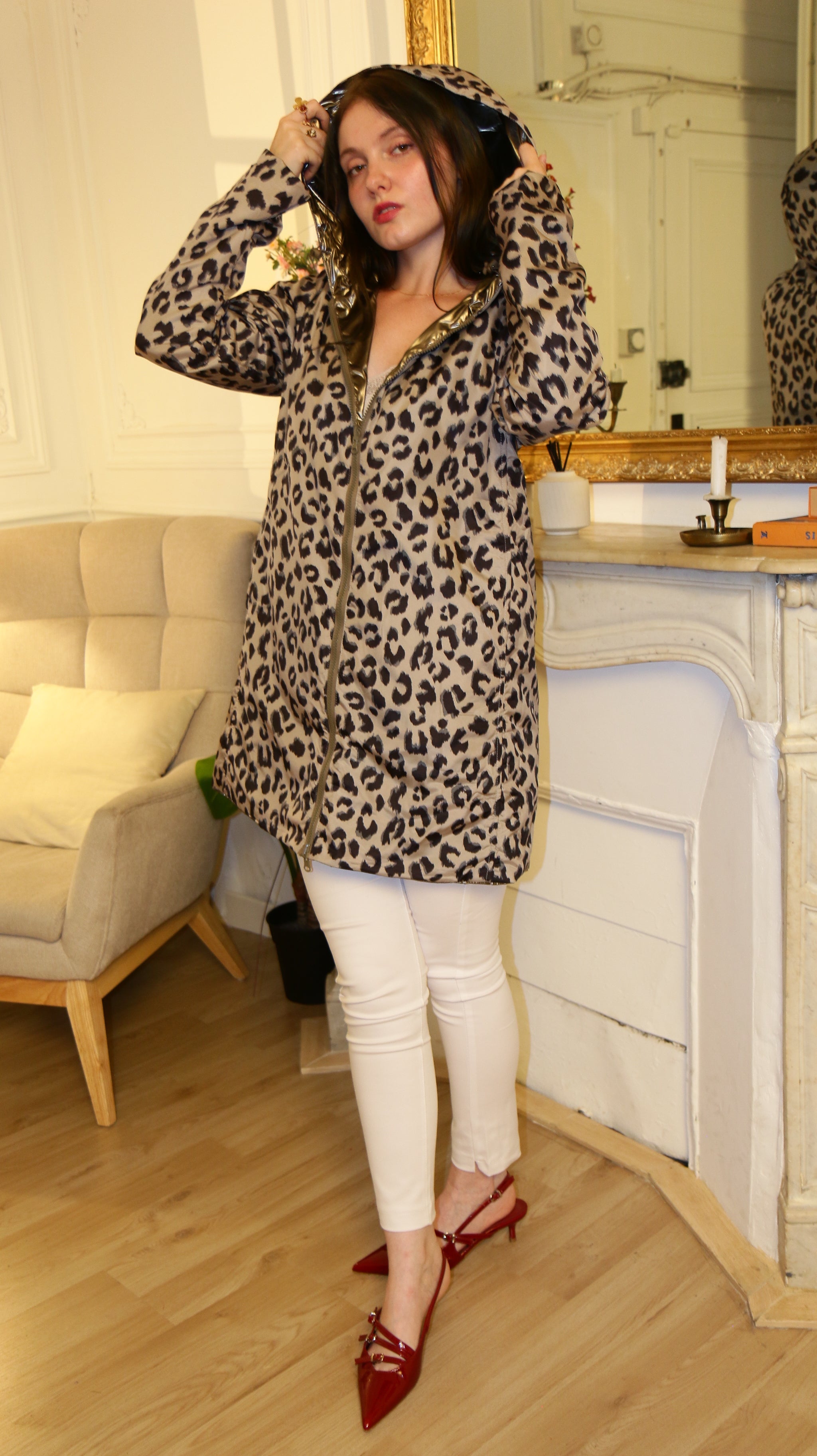 IMPERMEABLE LONG MI SAISON LAURA JO LEOPARD BRONZE