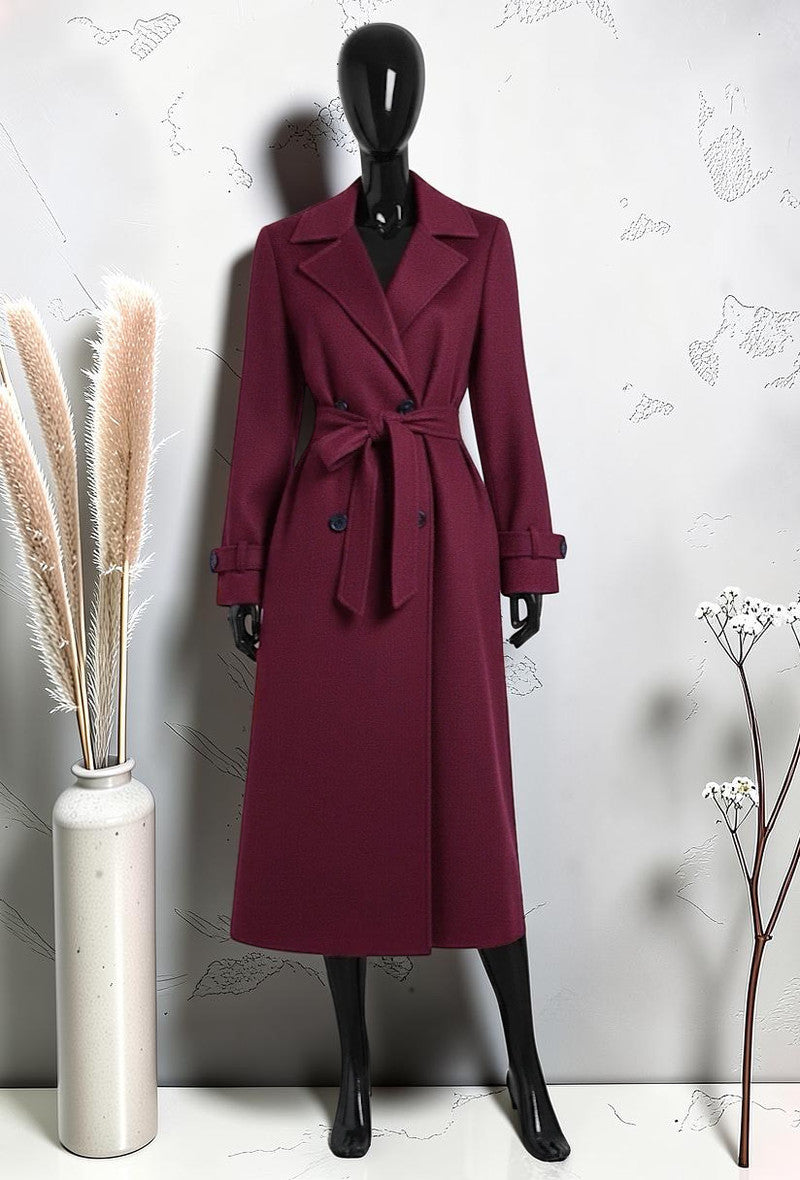 Manteau en Drap de Laine avec Poches Bordeaux
