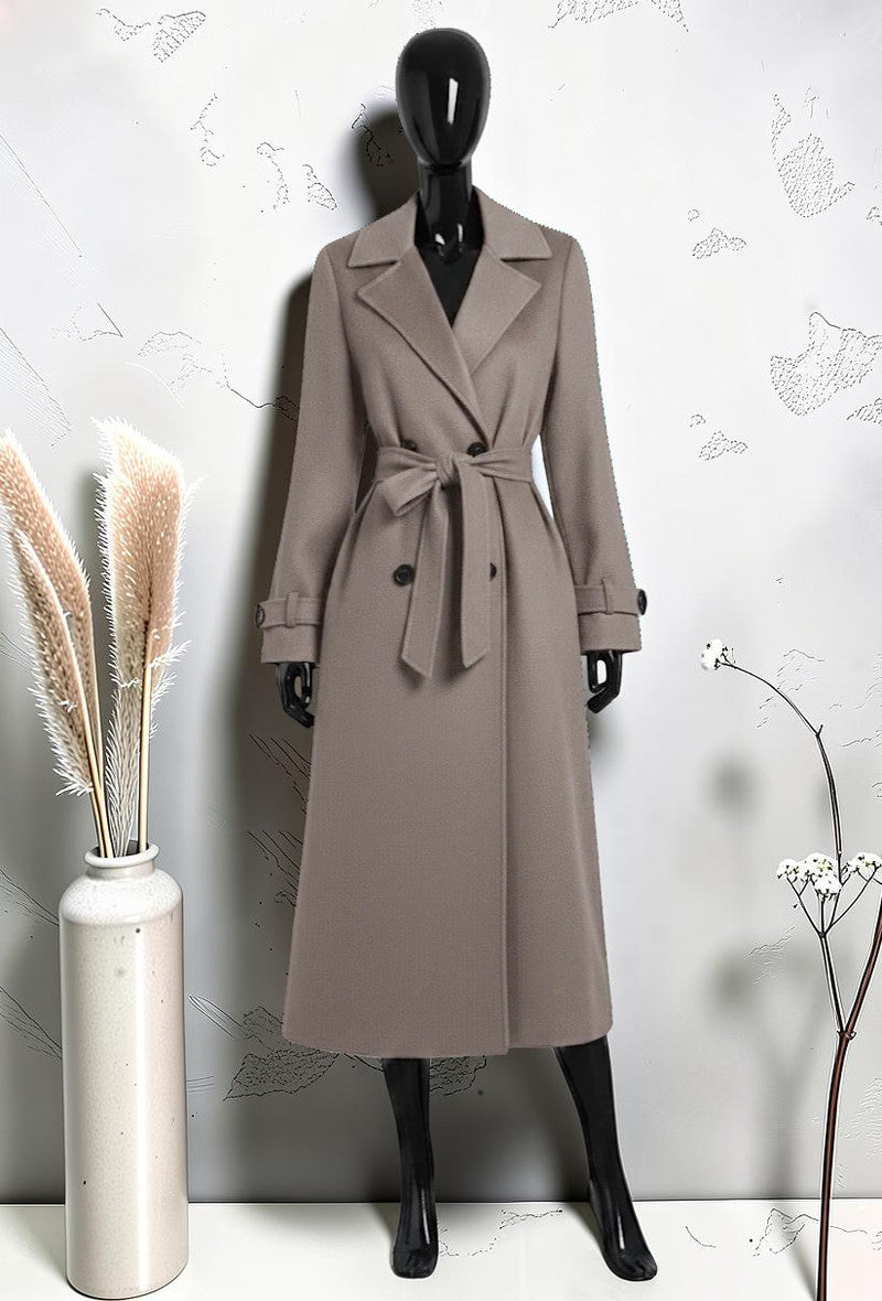 Manteau en Drap de Laine avec Poches Taupe
