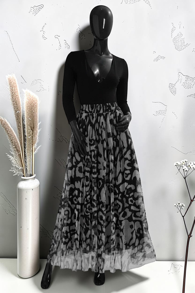 Jupe en Tulle Très Fluide avec Doublure en Viscose Noir