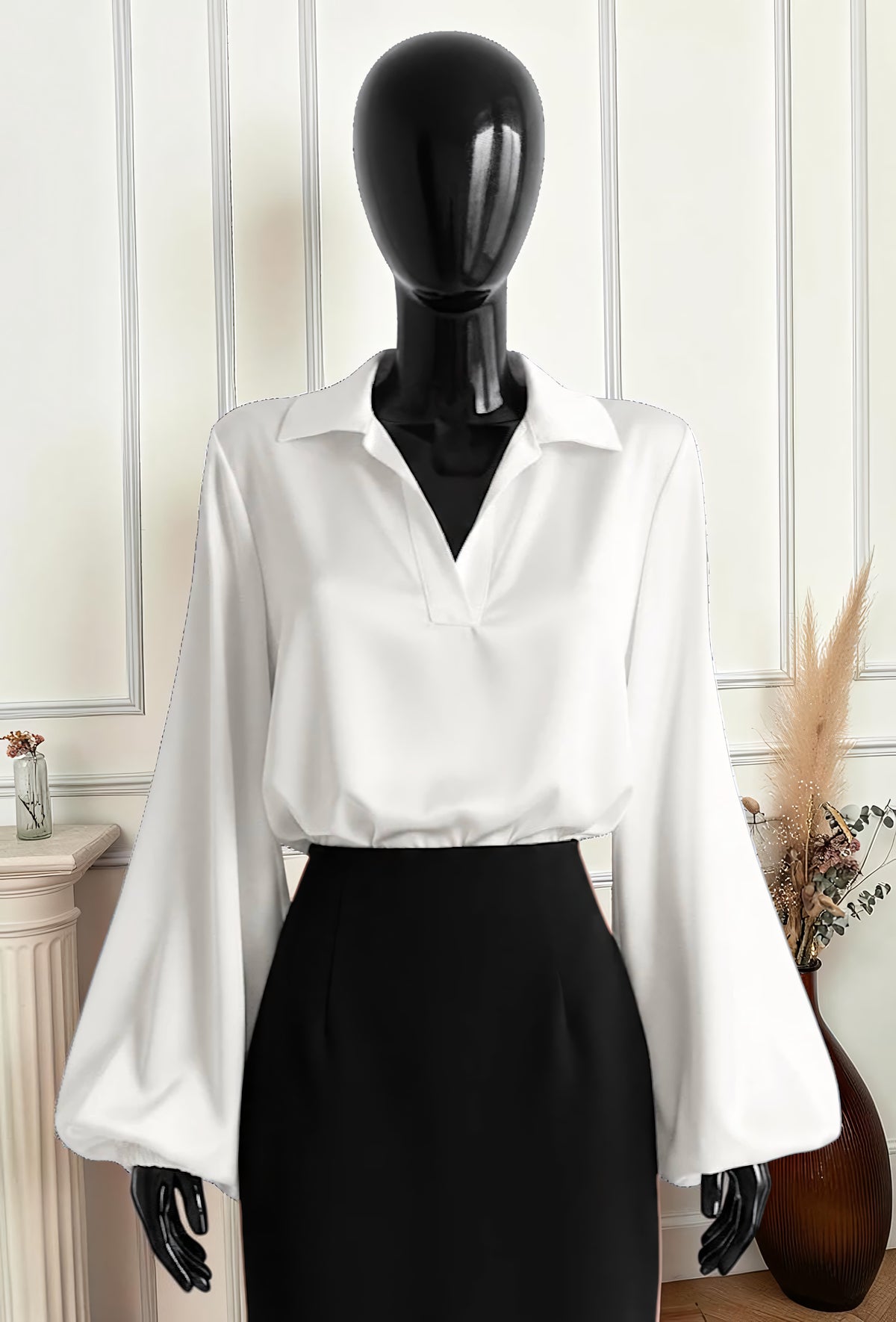 Blouse Manches Amples en Satin Blanc — Doublure Viscose – La Muse Parisienne – vue 1