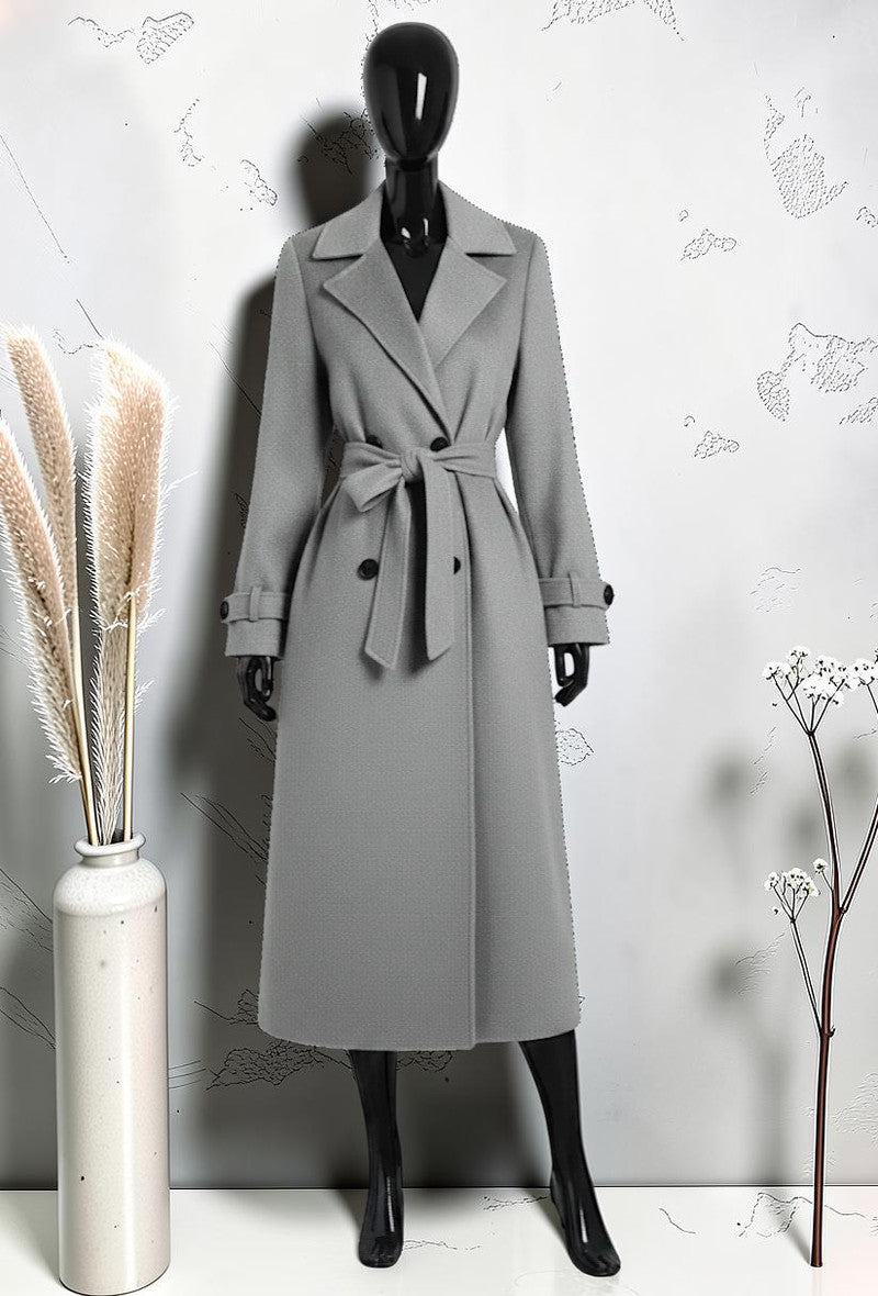 Manteau en Drap de Laine avec Poches Gris