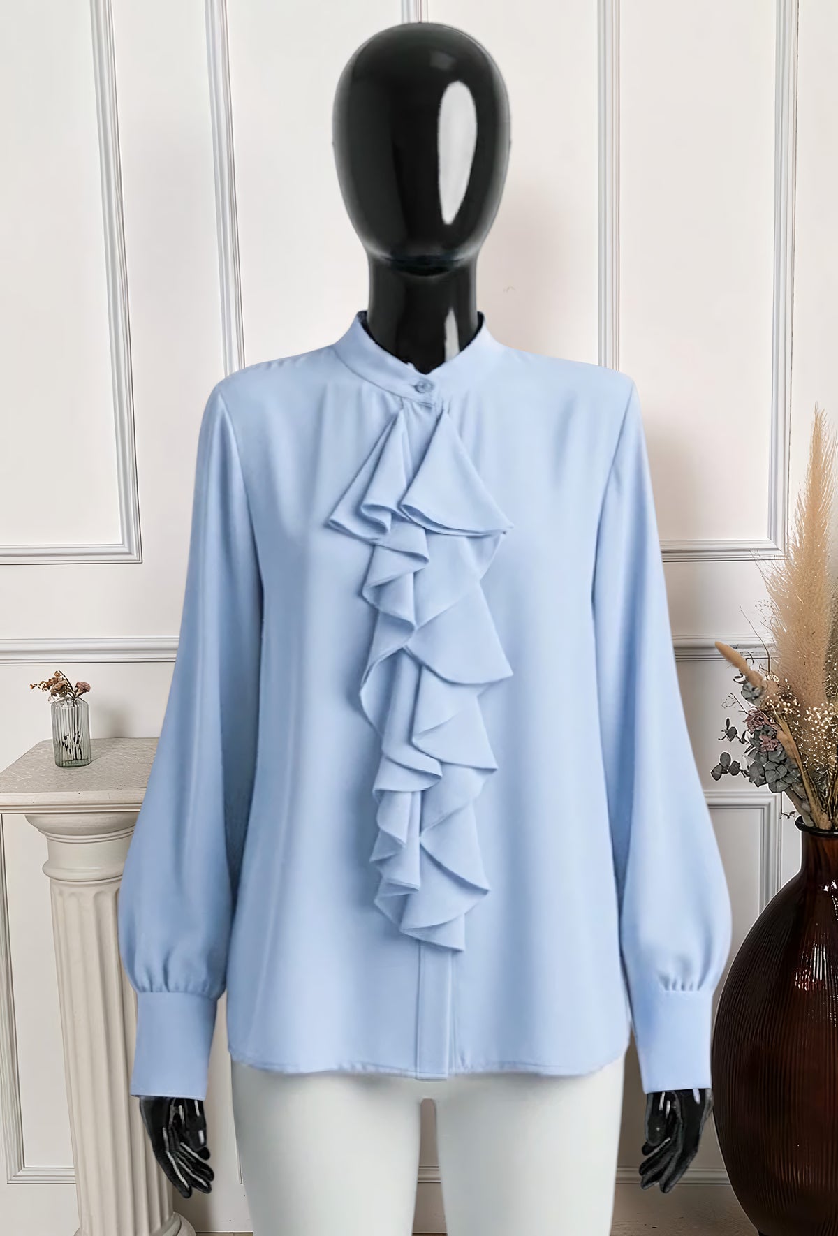 Chemisier Bleu ciel en Voile Épais – La Muse Parisienne – vue 1
