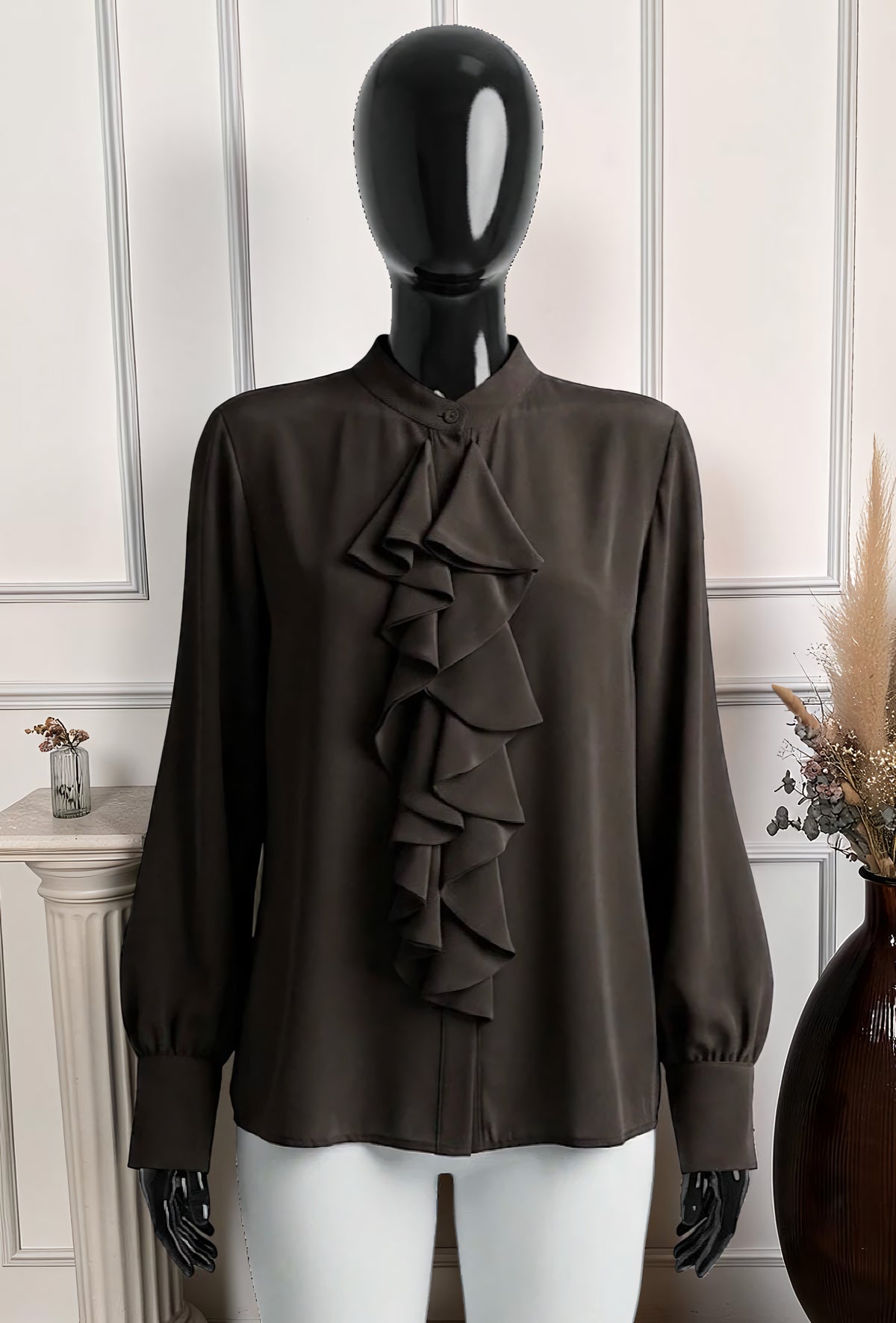 Chemisier Marron Foncé en Voile Épais – La Muse Parisienne – vue 1