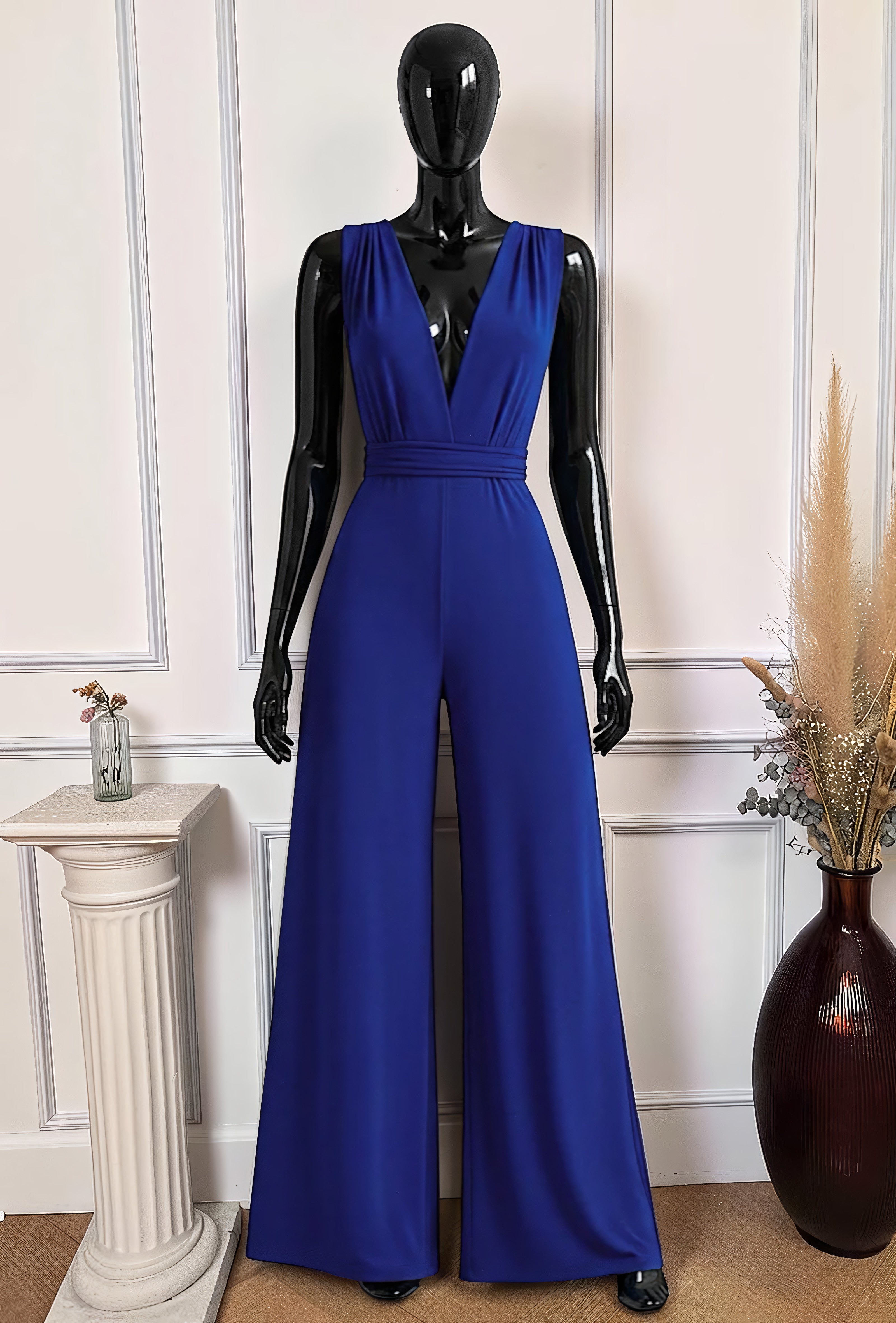 Combinaison Pantalon Bleu roi — Col V Multi-Positions – La Muse Parisienne