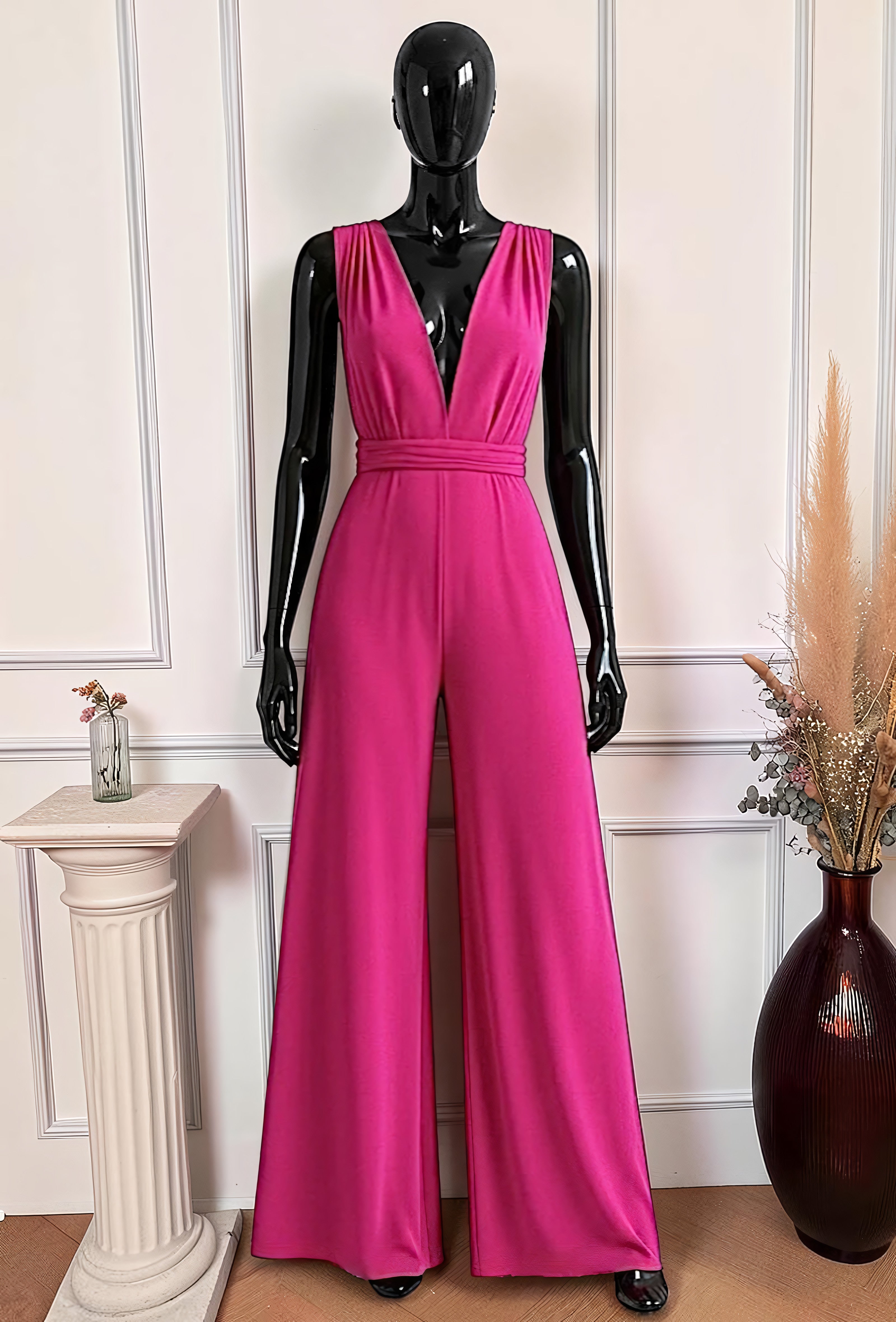 Combinaison Pantalon Fuchsia — Col V Multi-Positions – La Muse Parisienne