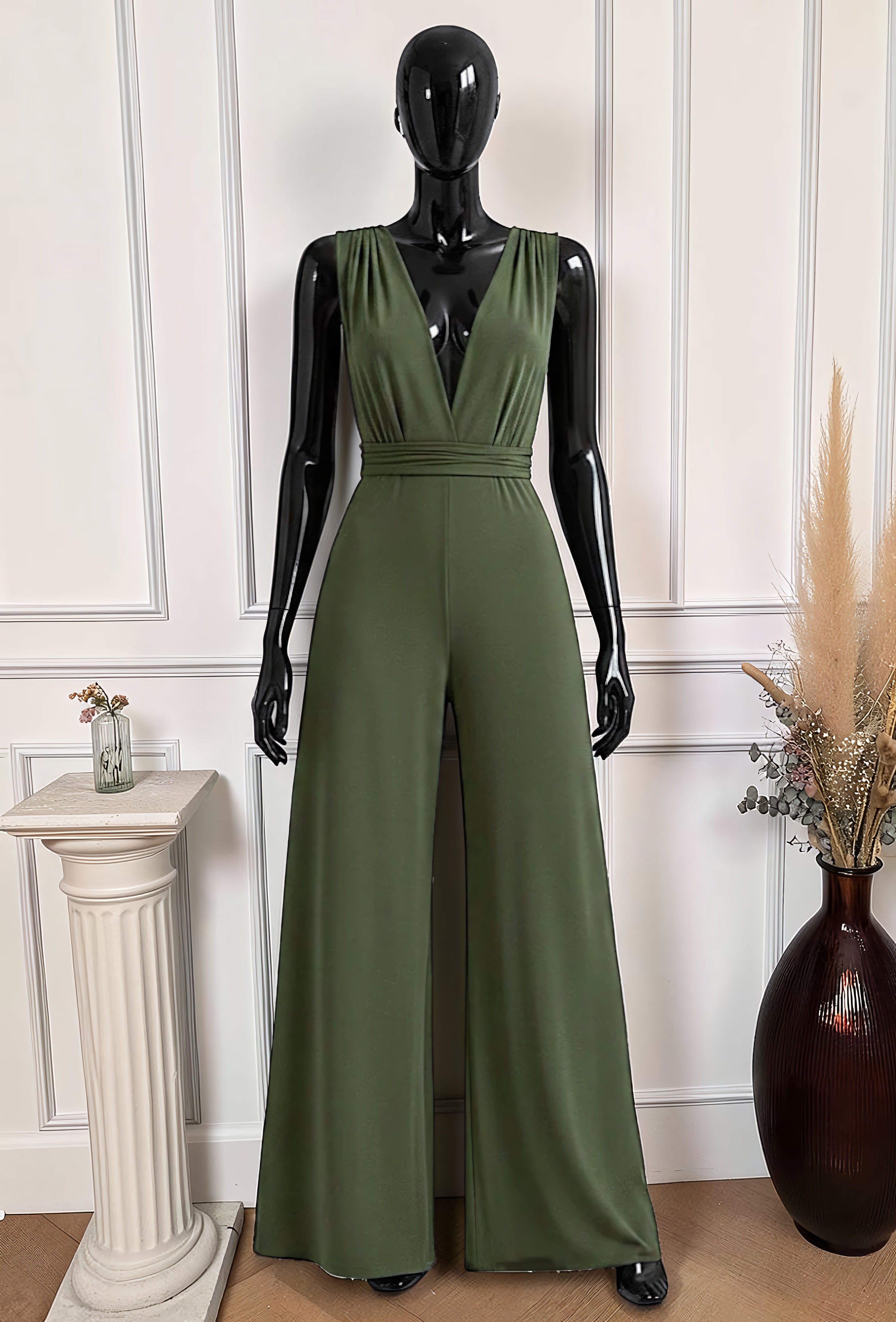 Combinaison Pantalon Kaki — Col V Multi-Positions – La Muse Parisienne