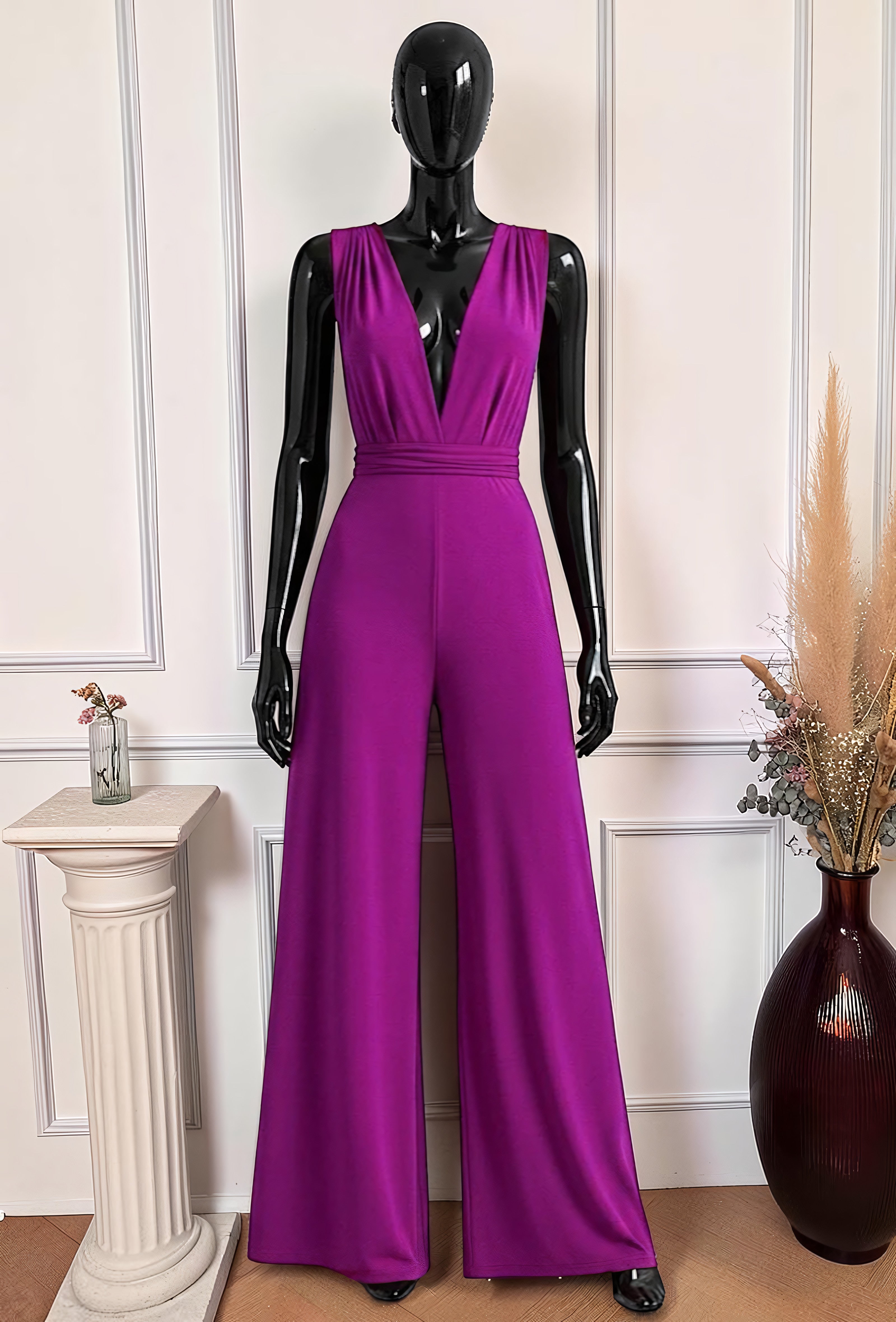 Combinaison Pantalon Mauve — Col V Multi-Positions – La Muse Parisienne