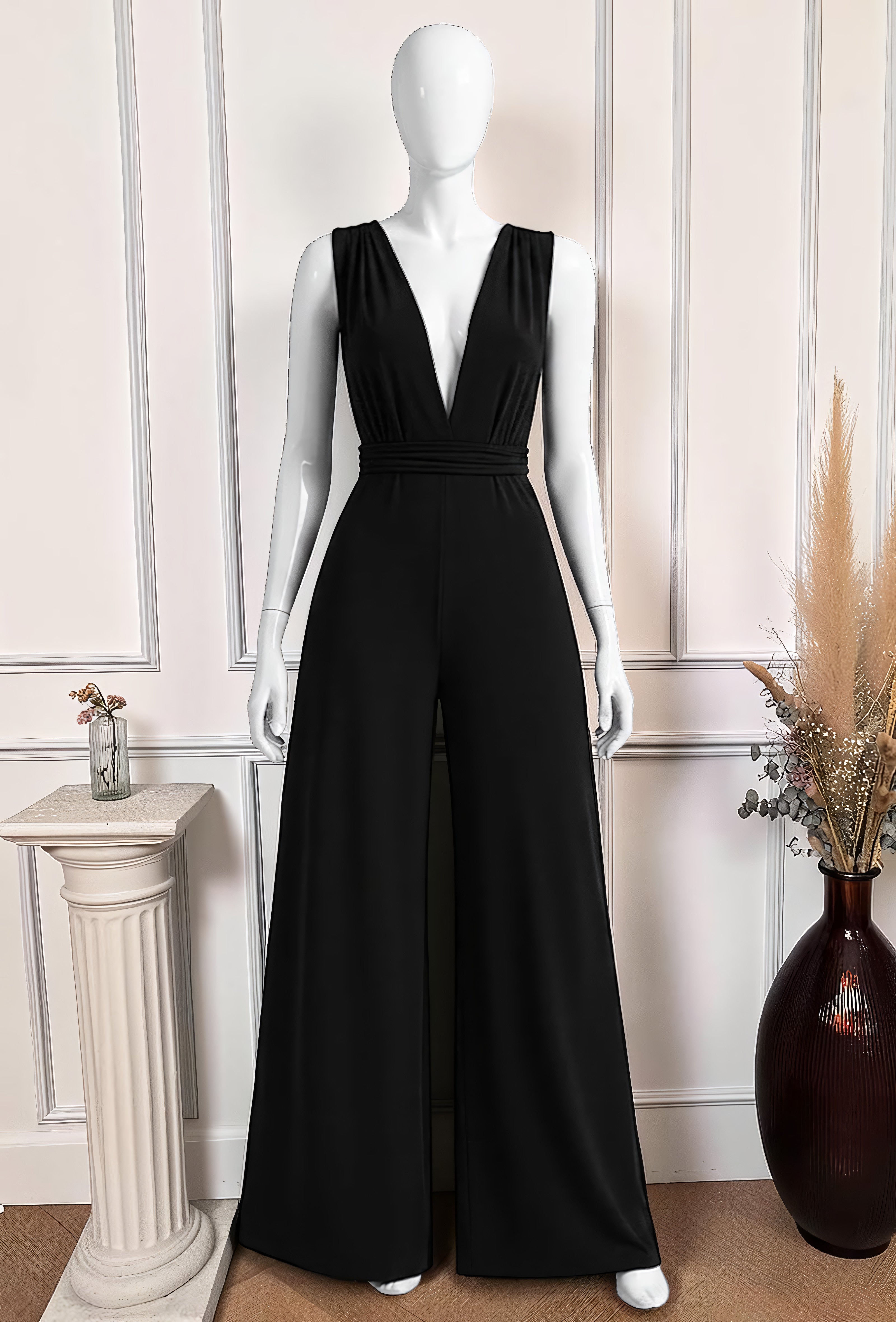 Combinaison Pantalon Noir — Col V Multi-Positions – La Muse Parisienne