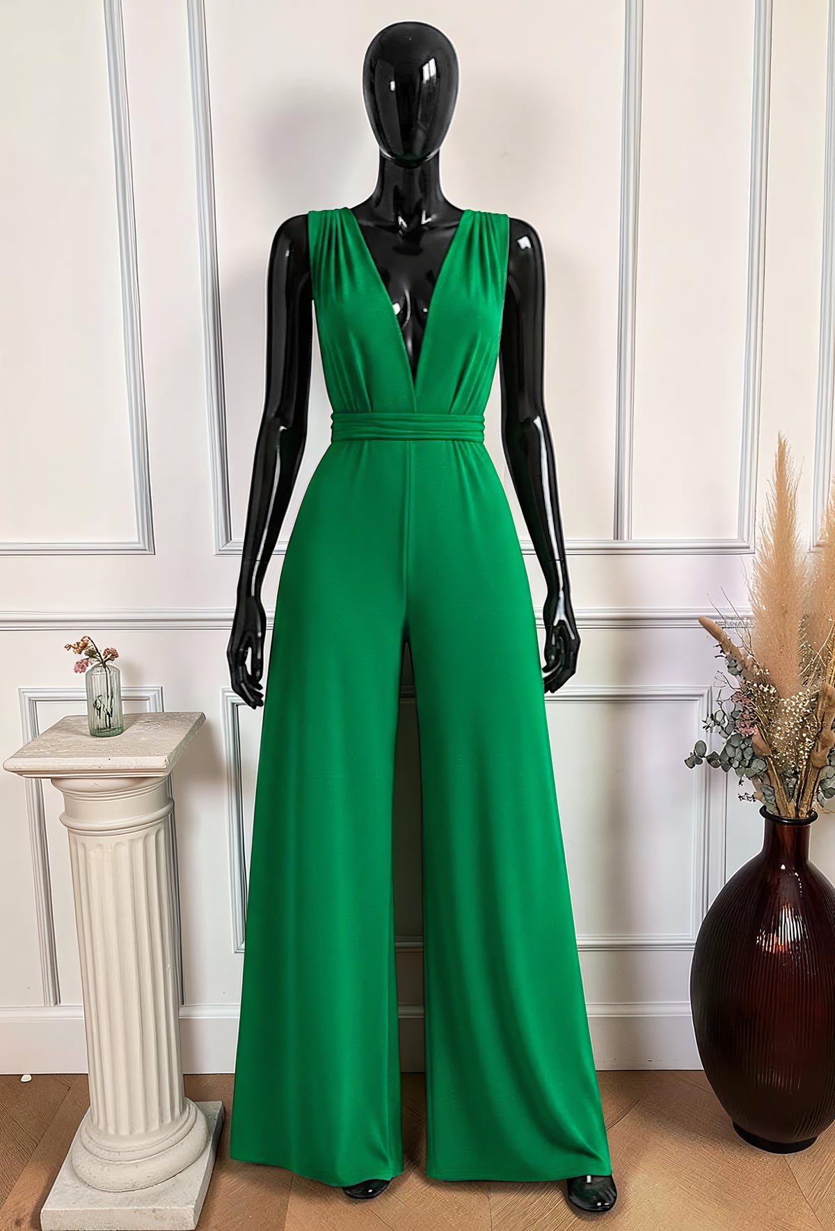 Combinaison Pantalon Vert Foncé — Col V Multi-Positions – La Muse Parisienne