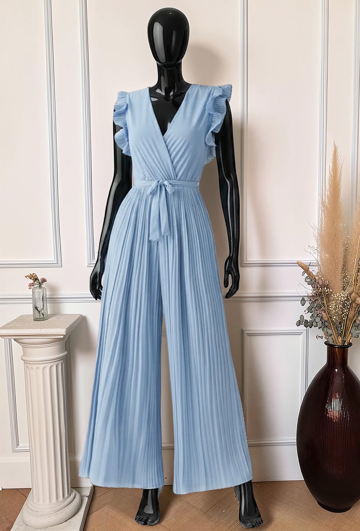 Combinaison Pantalon Bleu ciel — Manches Froncées à Volants – La Muse Parisienne