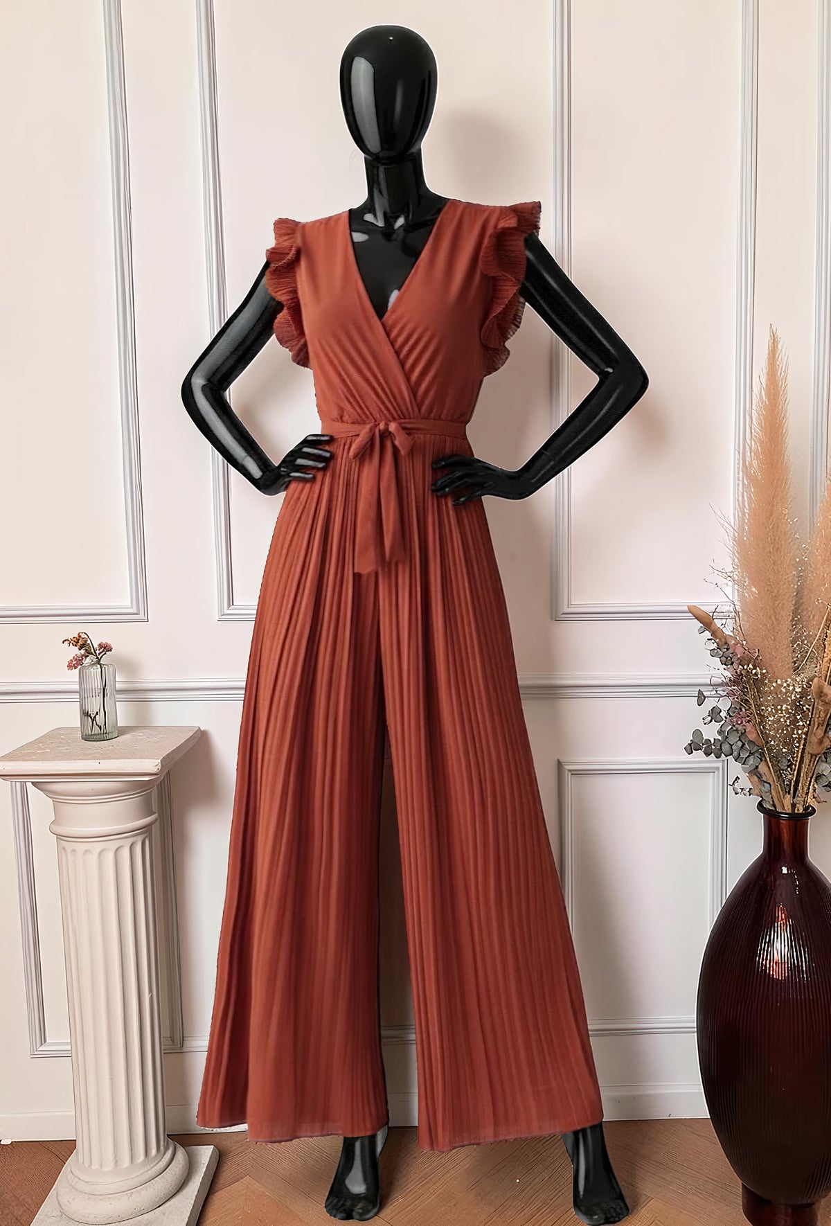 Combinaison Pantalon Terracotta — Manches Froncées à Volants – La Muse Parisienne