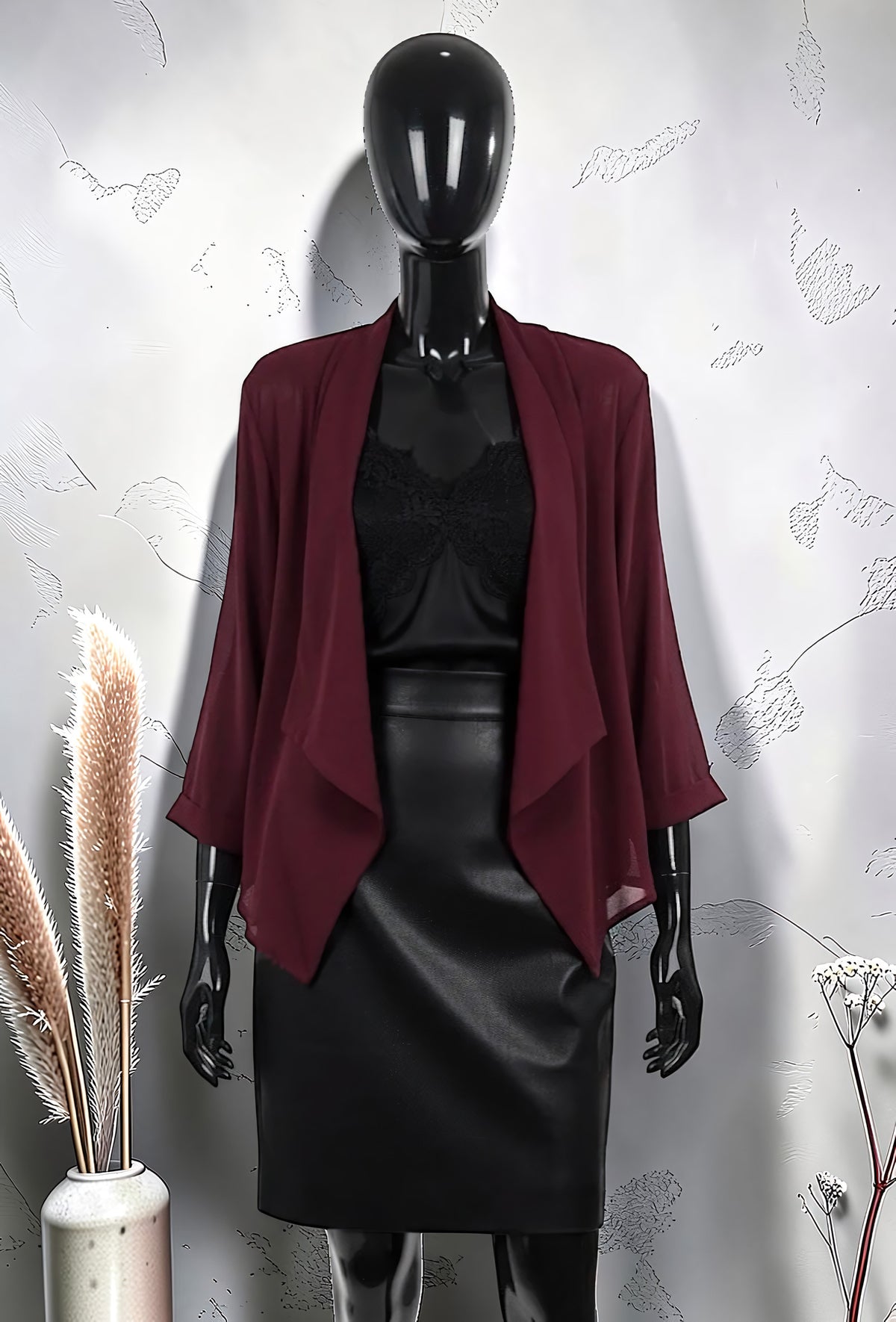 Blouse Ouverte en Voile Tendance Chic et Romantique Bordeaux
