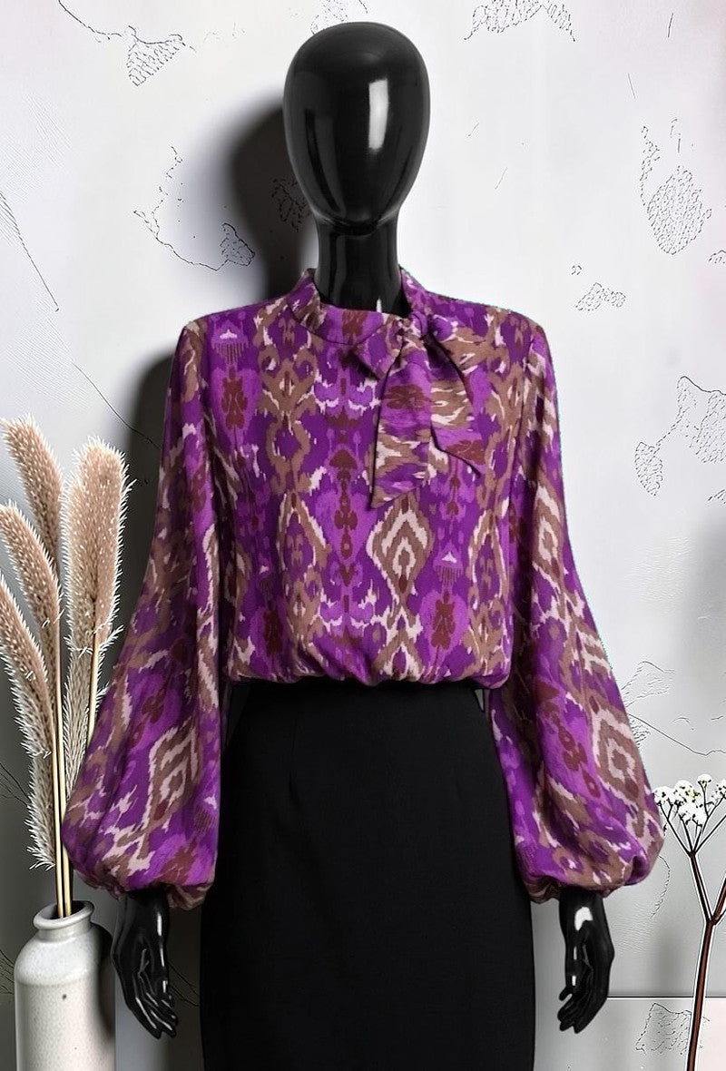 Blouse Manches Fluides Romantique Chic et Tendance avec Doublure en Viscose Mauve