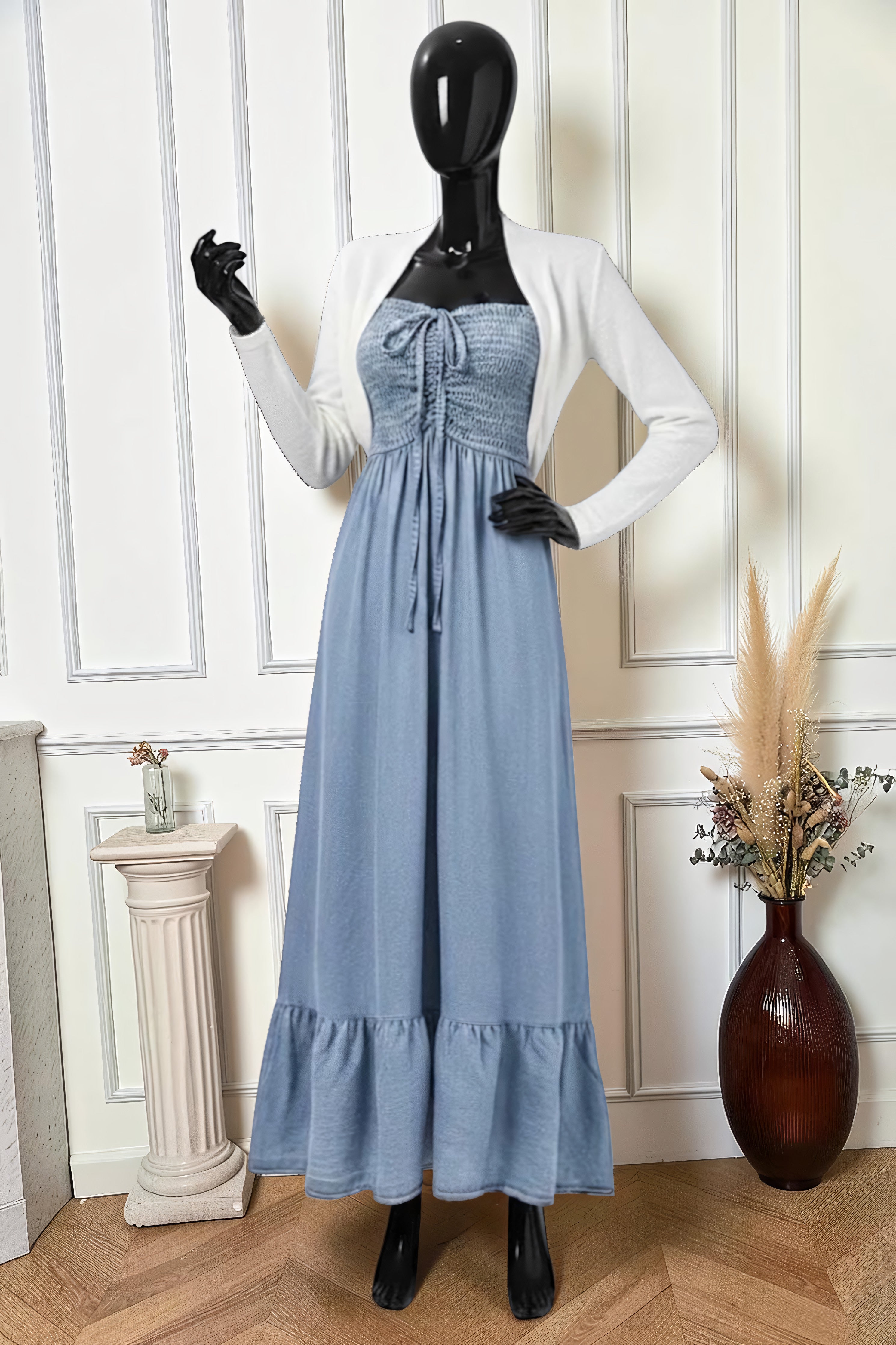 Robe Bustier Smocké en Jean Lyocell – La Muse Parisienne