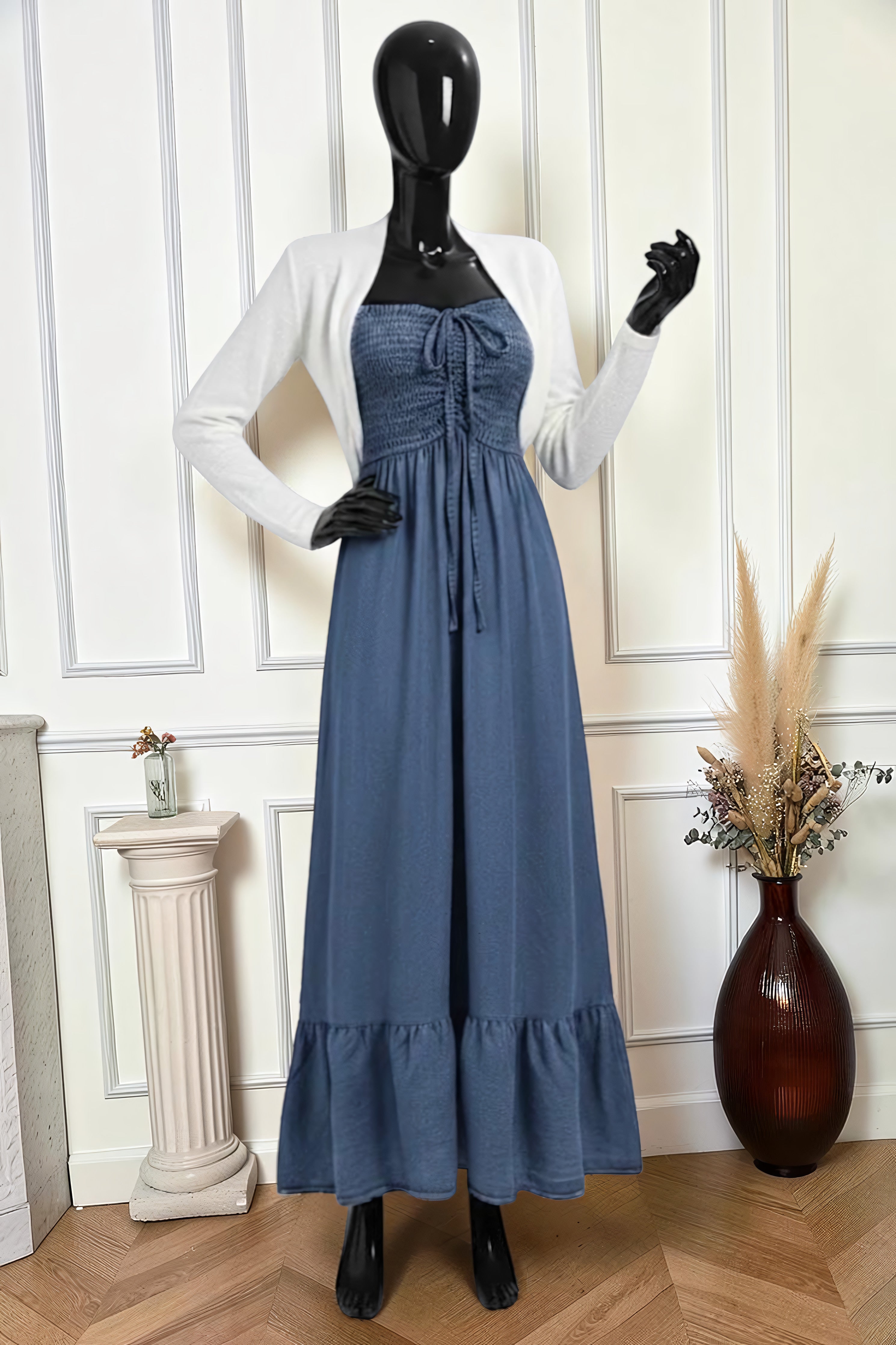 Robe Bustier Smocké en Jean Lyocell – La Muse Parisienne