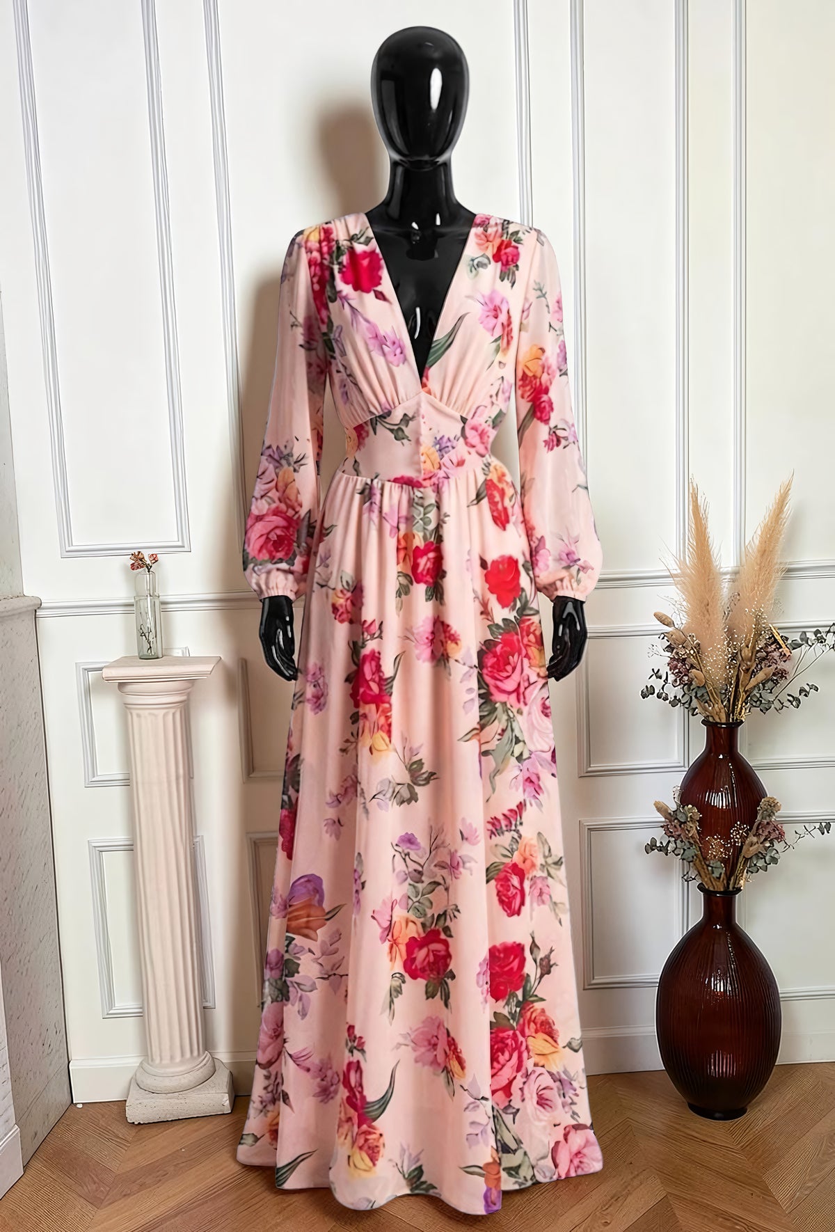 Robe Fendue Imprimé Fleuri Rose – La Muse Parisienne