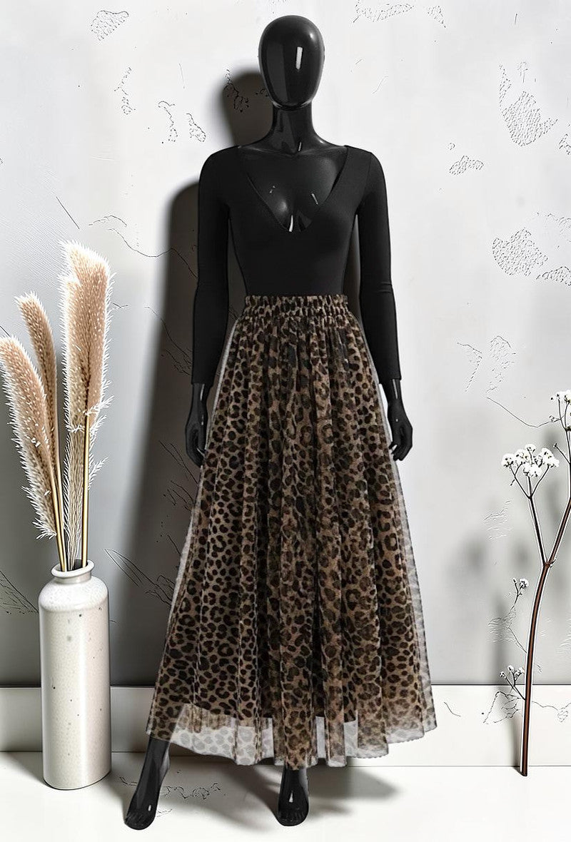 Jupe en Tulle Très Fluide avec Doublure en Viscose Noir