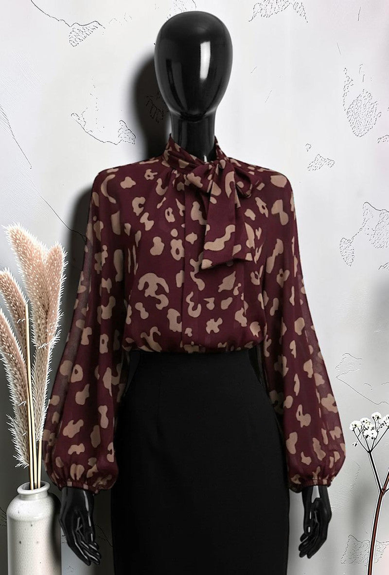 Blouse à Manches Fluide Romantique Chic et Tendance avec Doublure Bordeaux