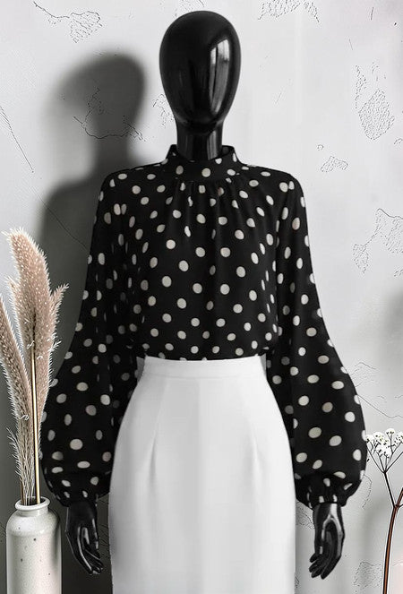 Blouse à Manches Longues Fluide Romantique et Tendance avec Doublure en Viscose Noir