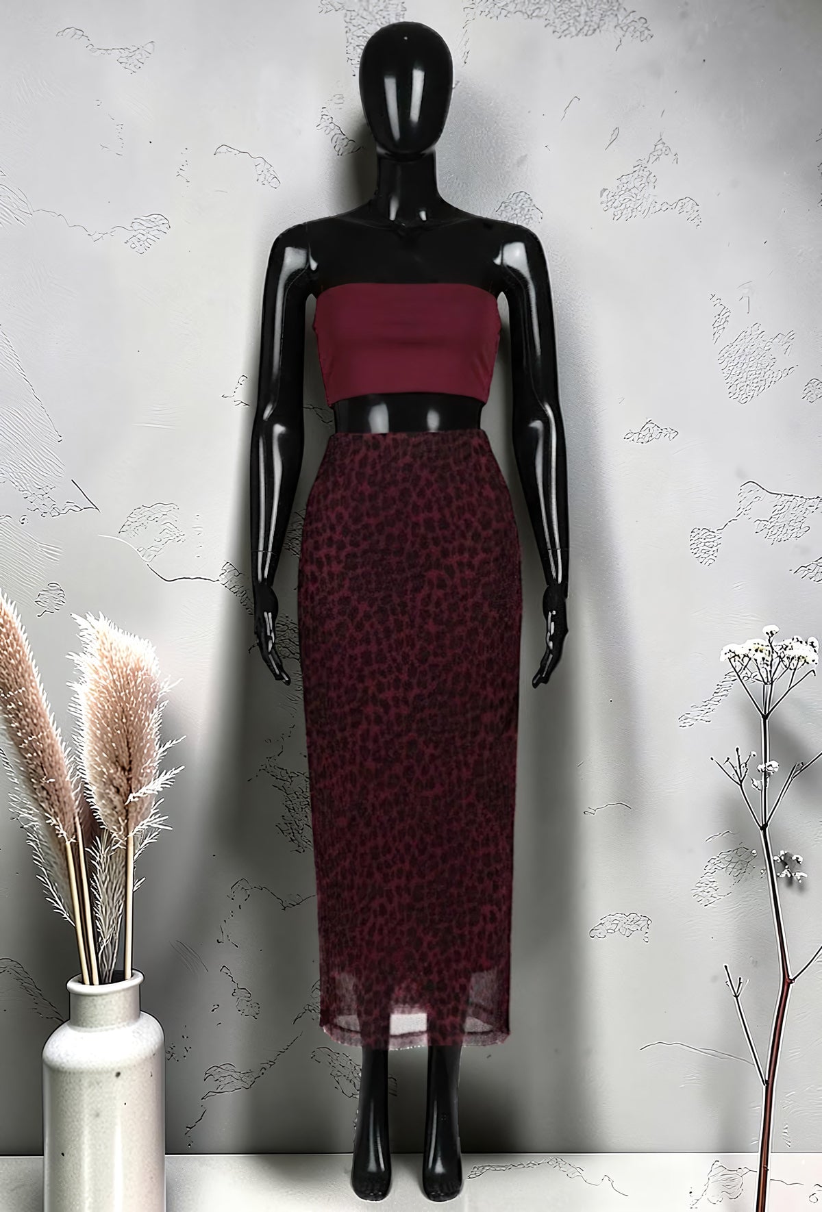 Jupe Imprimée en Mousseline Chic Bordeaux – La Muse Parisienne – vue 1