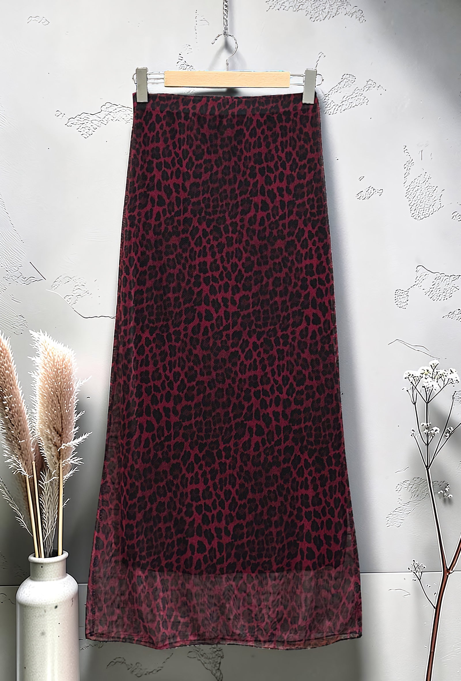 Jupe Imprimée en Mousseline Chic Bordeaux – La Muse Parisienne – vue 2