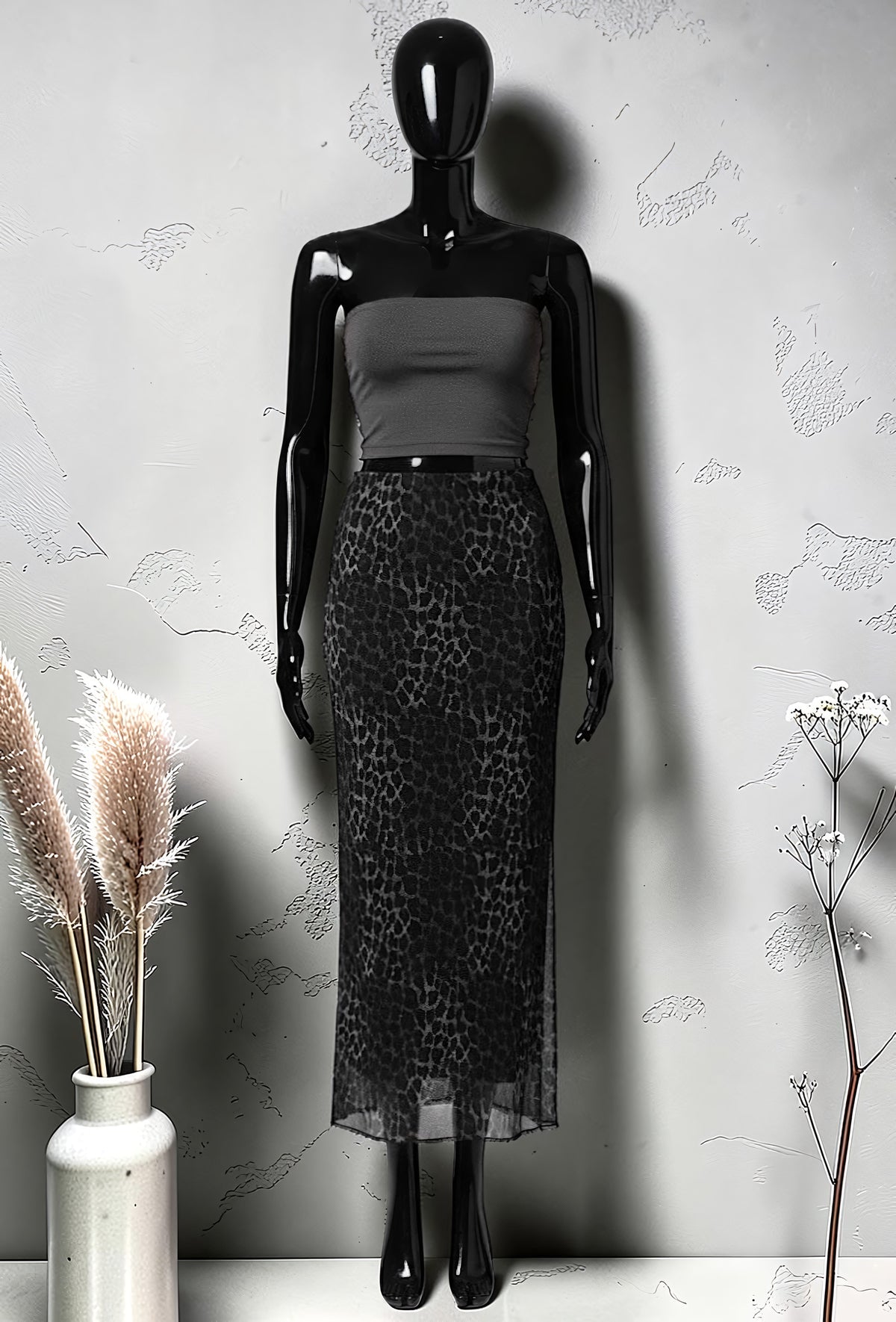 Jupe Imprimée en Mousseline Chic Noir – La Muse Parisienne – vue 1