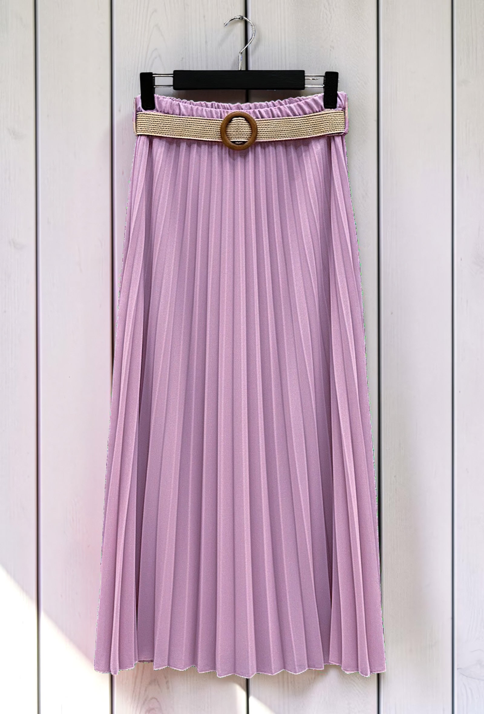 Jupe Plissée Fluide Doublée avec Ceinture Lilas – La Muse Parisienne – vue 2