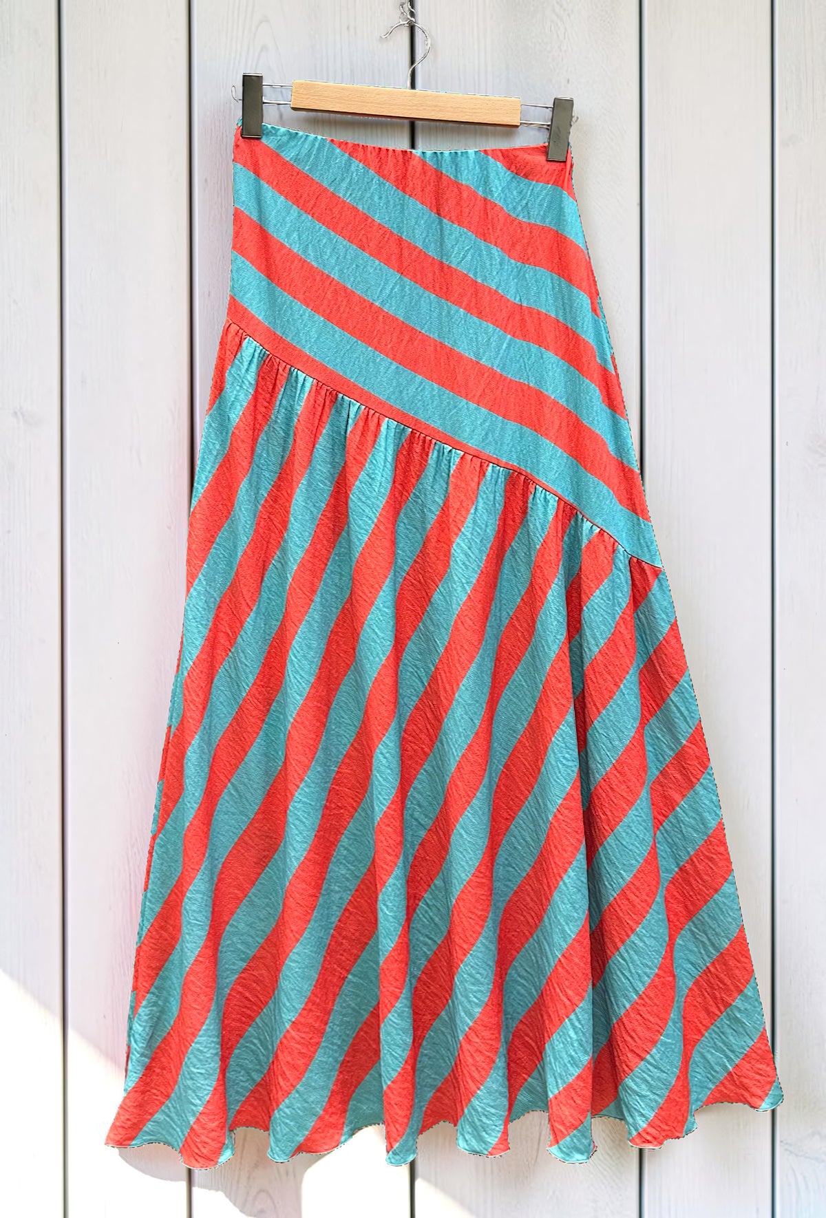 Jupe à Rayures en Viscose Orange – La Muse Parisienne – vue 3