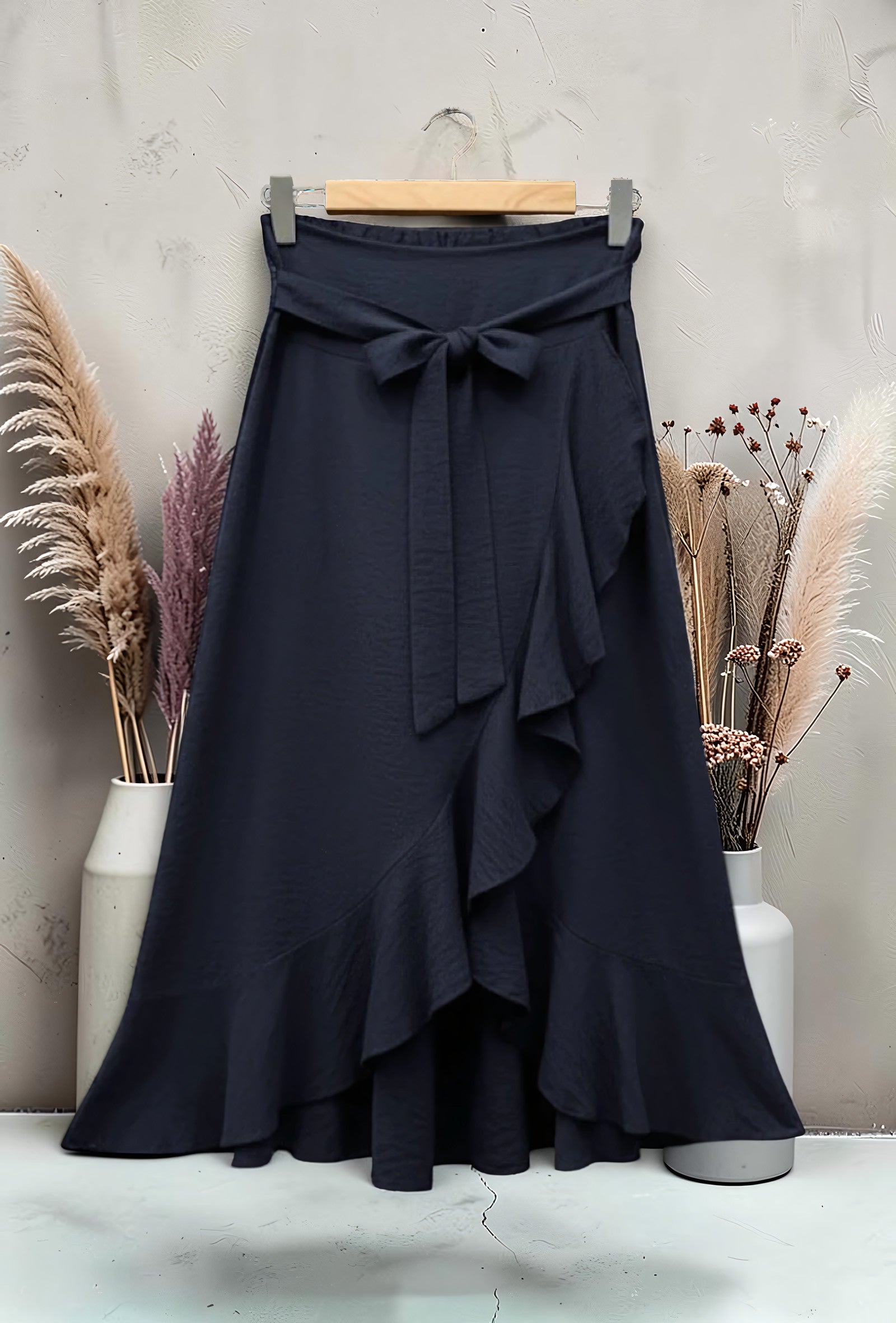 Jupe Bohème Chic en Viscose Taille Élastique Marine – La Muse Parisienne – vue 1