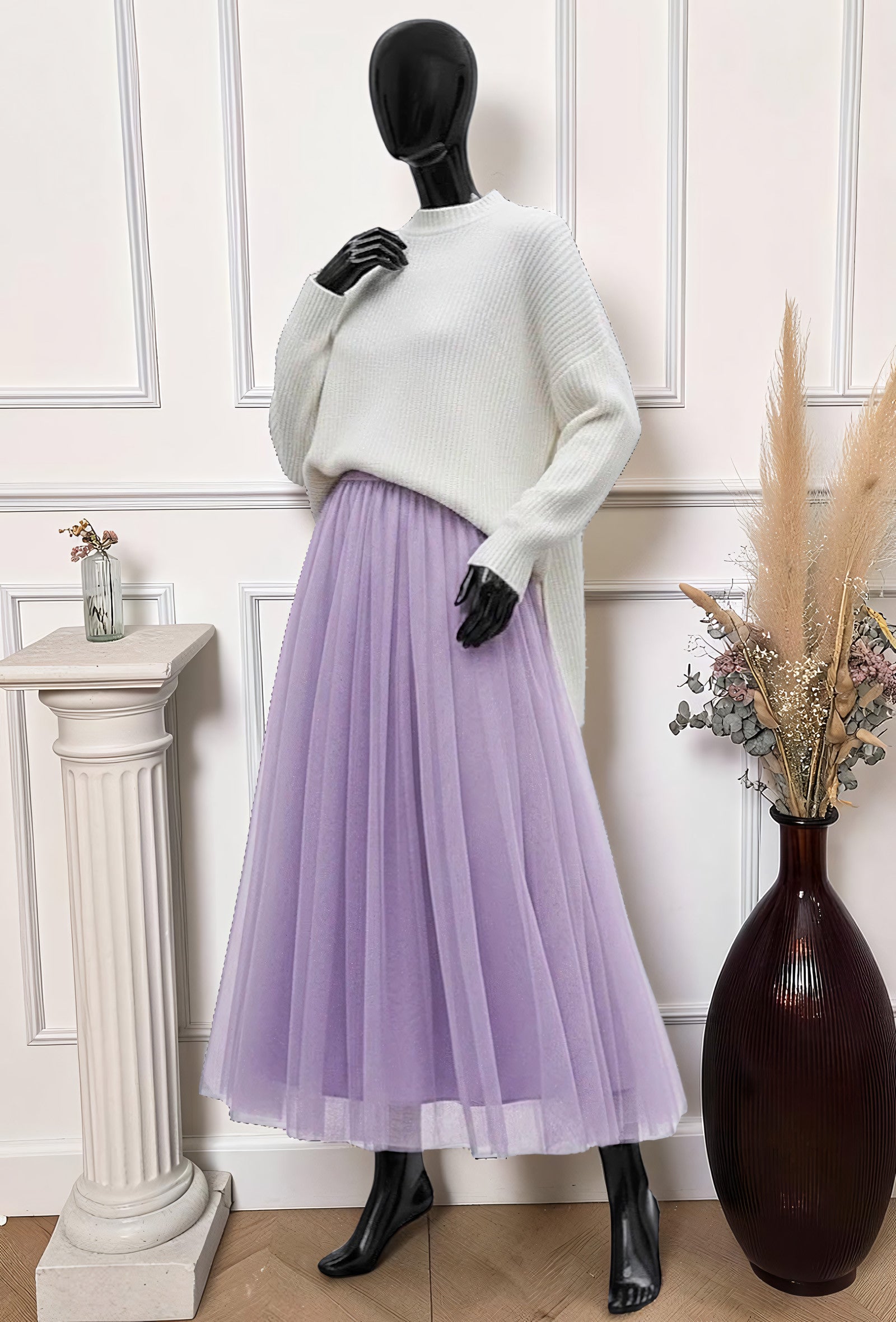 Jupe en Tulle Romantique Doublée Lilas – La Muse Parisienne – vue 1