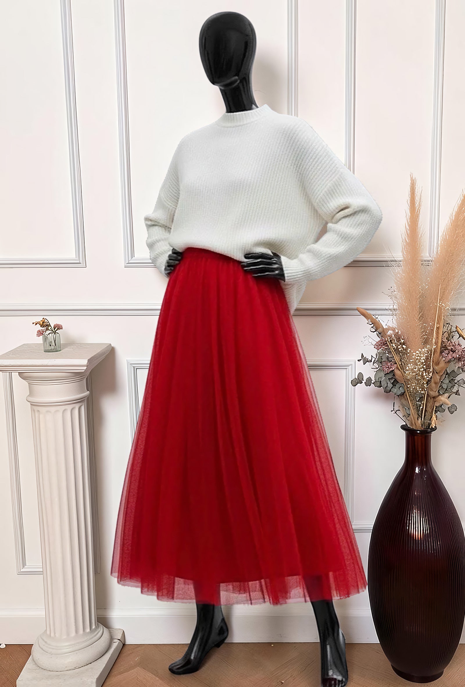 Jupe en Tulle Romantique Doublée Rouge – La Muse Parisienne – vue 1