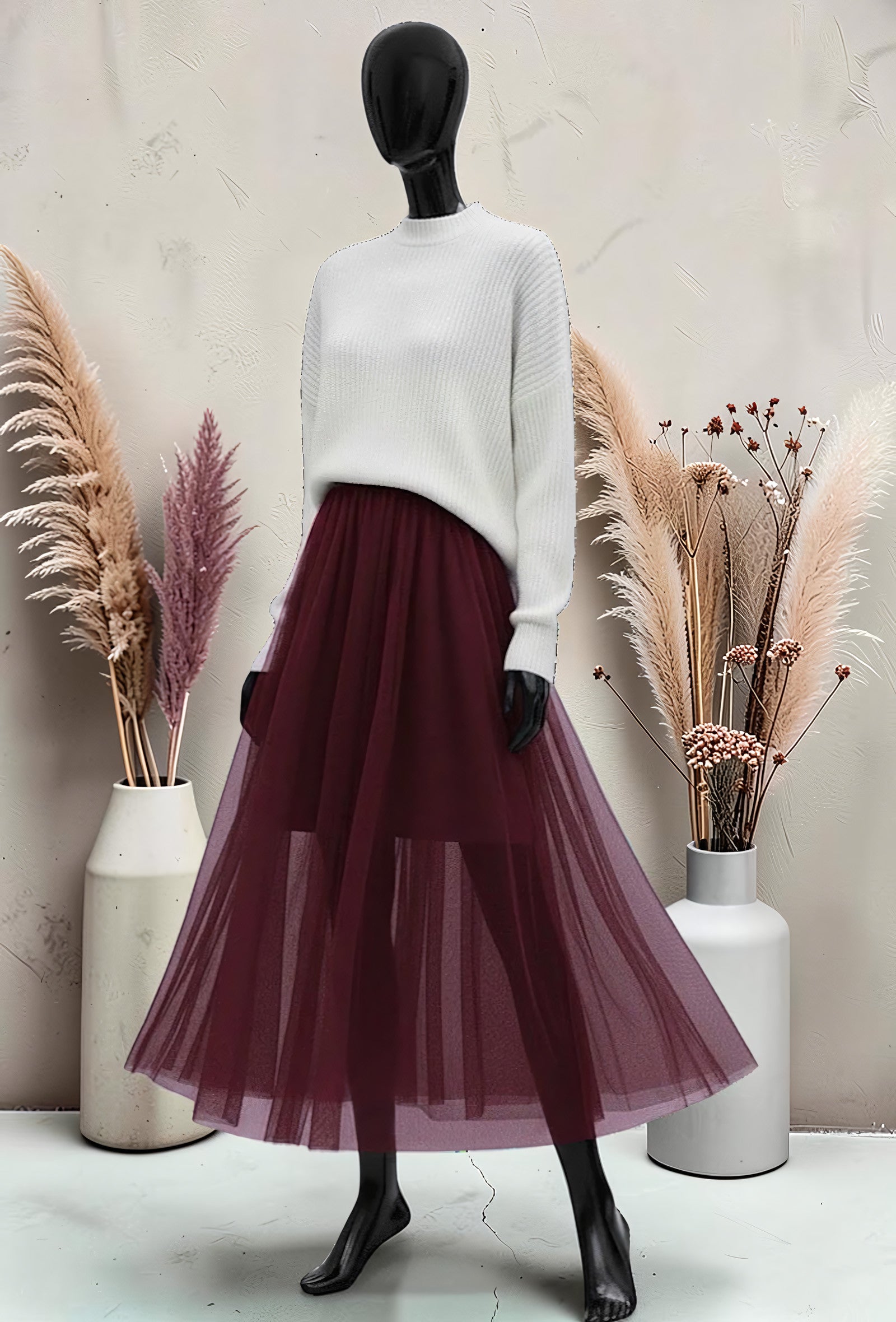 Jupe Courte en Tulle Doublée Bordeaux – La Muse Parisienne – vue 1