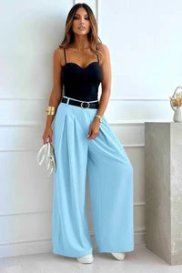 Pantalon Large Taille Haute Élégance Fluide Bleu Ciel — Collection 2026