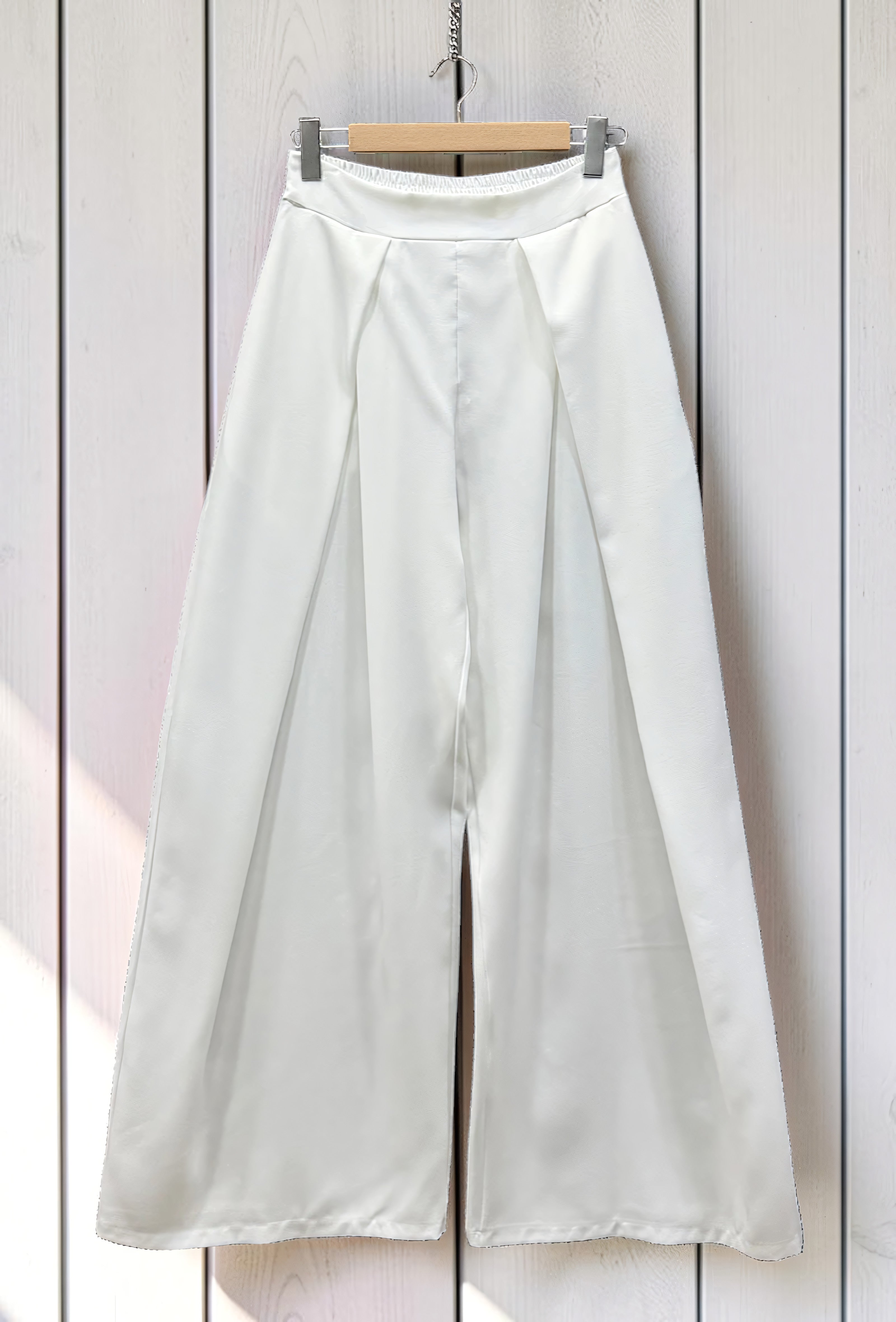 Pantalon Merveilleuse Palazzo Fluide Blanc — Taille Haute Élastique – La Muse Parisienne – vue 2