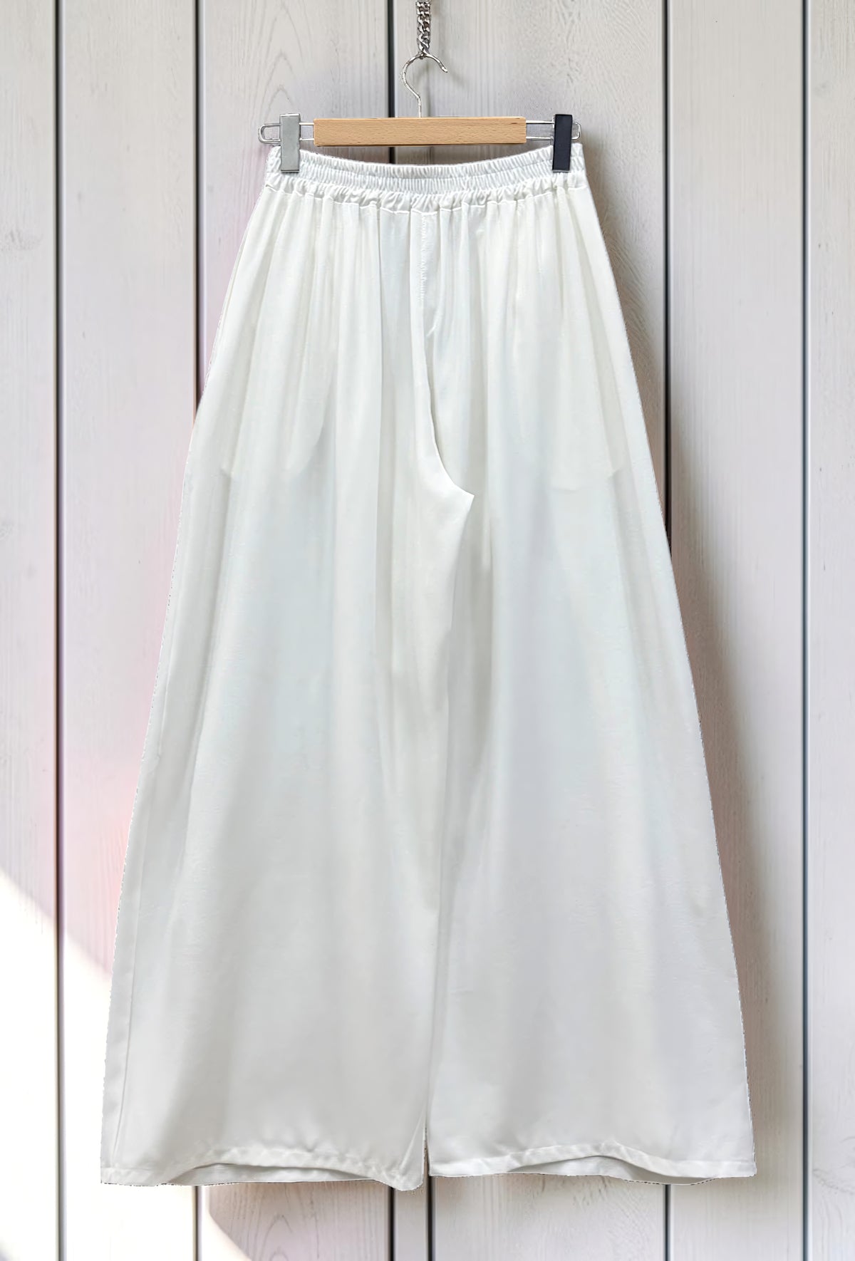 Pantalon Merveilleuse Palazzo Fluide Blanc — Taille Haute Élastique – La Muse Parisienne – vue 3