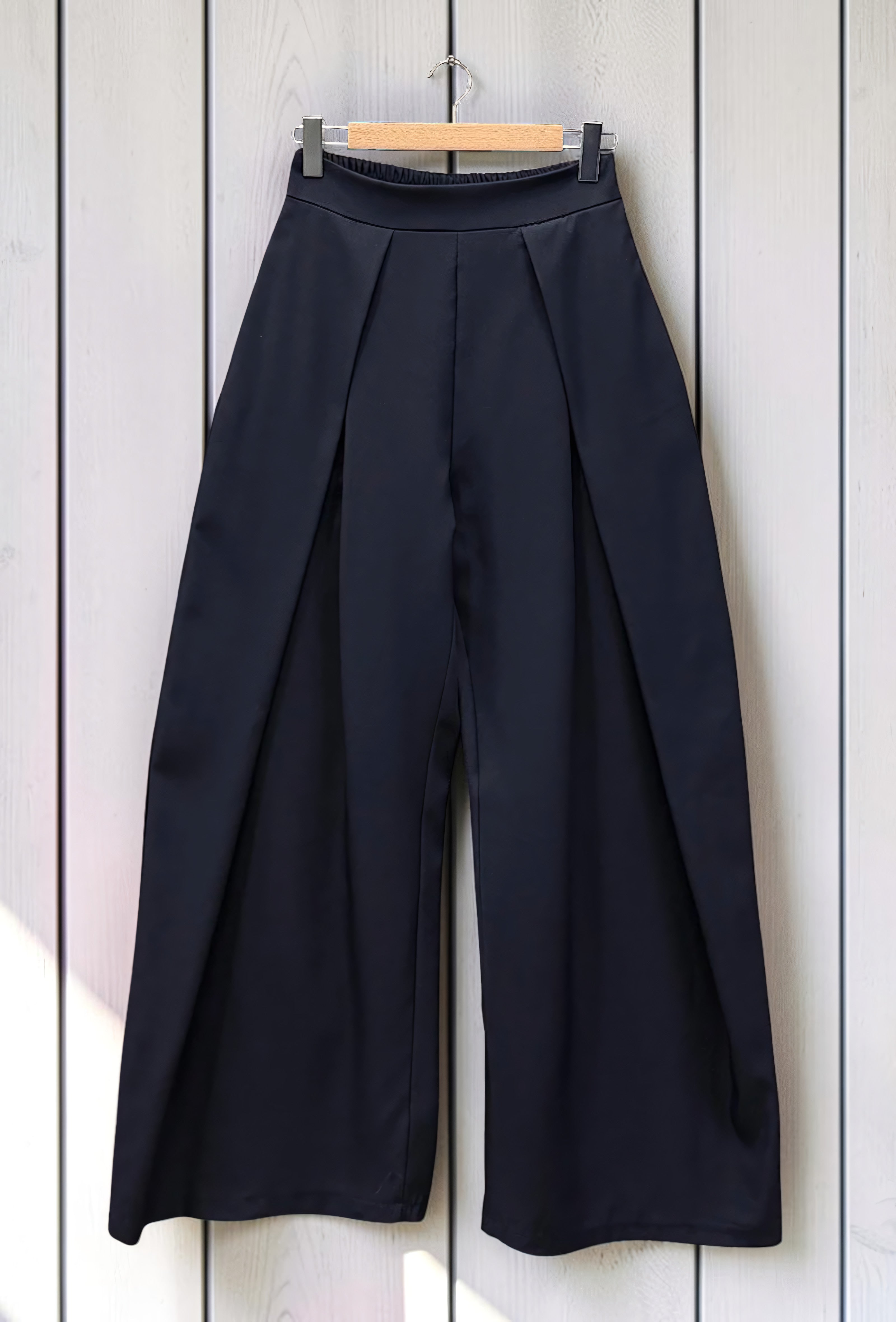 Pantalon Merveilleuse Palazzo Fluide Marine — Taille Haute Élastique – La Muse Parisienne – vue 2