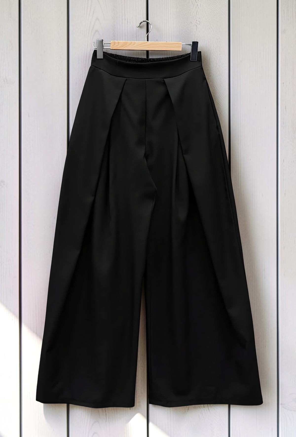 Pantalon Merveilleuse Palazzo Fluide Noir — Taille Haute Élastique – La Muse Parisienne – vue 2