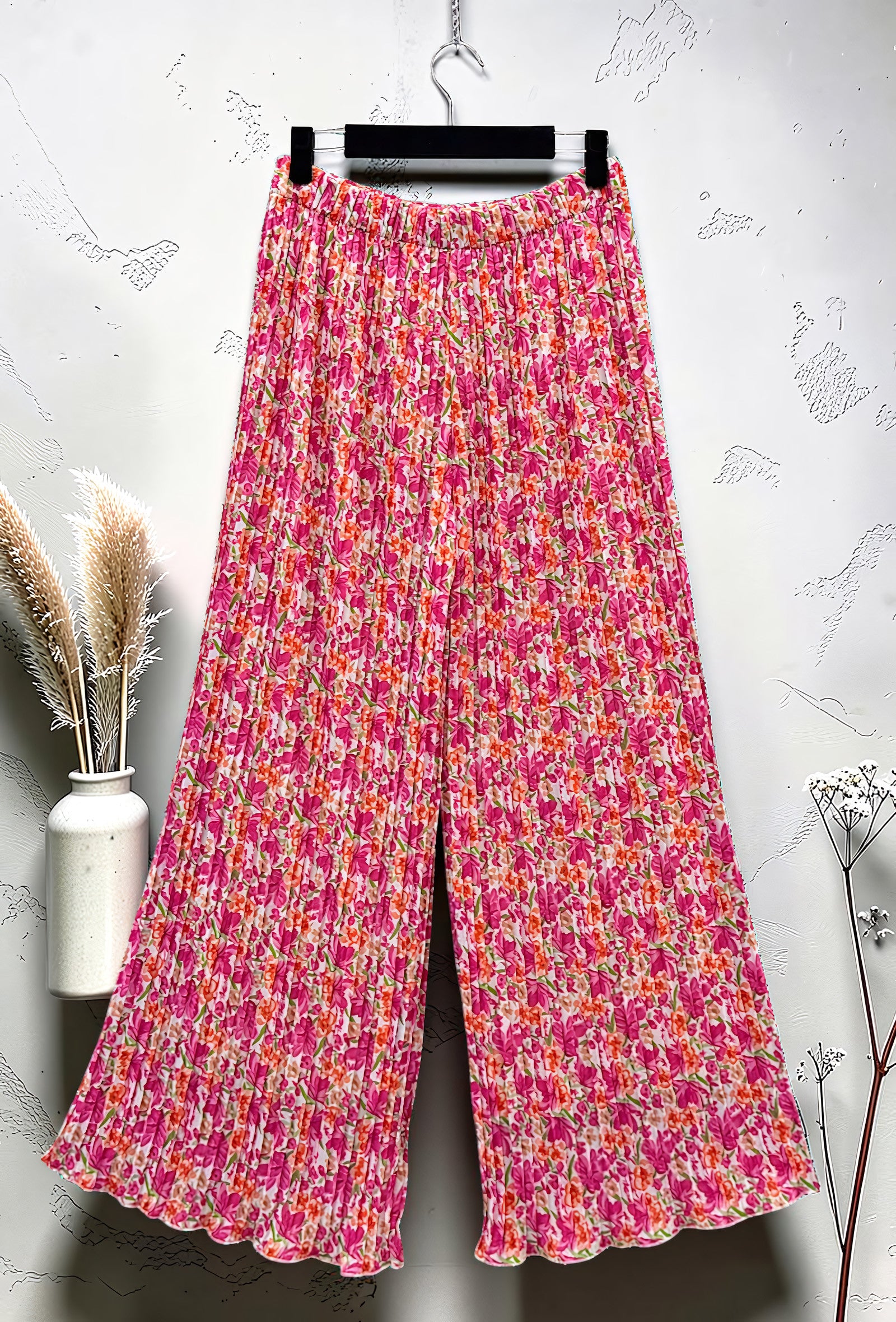 Pantalon Large Plissé Imprimé Doublé Fuchsia Fleuri – La Muse Parisienne – vue 2