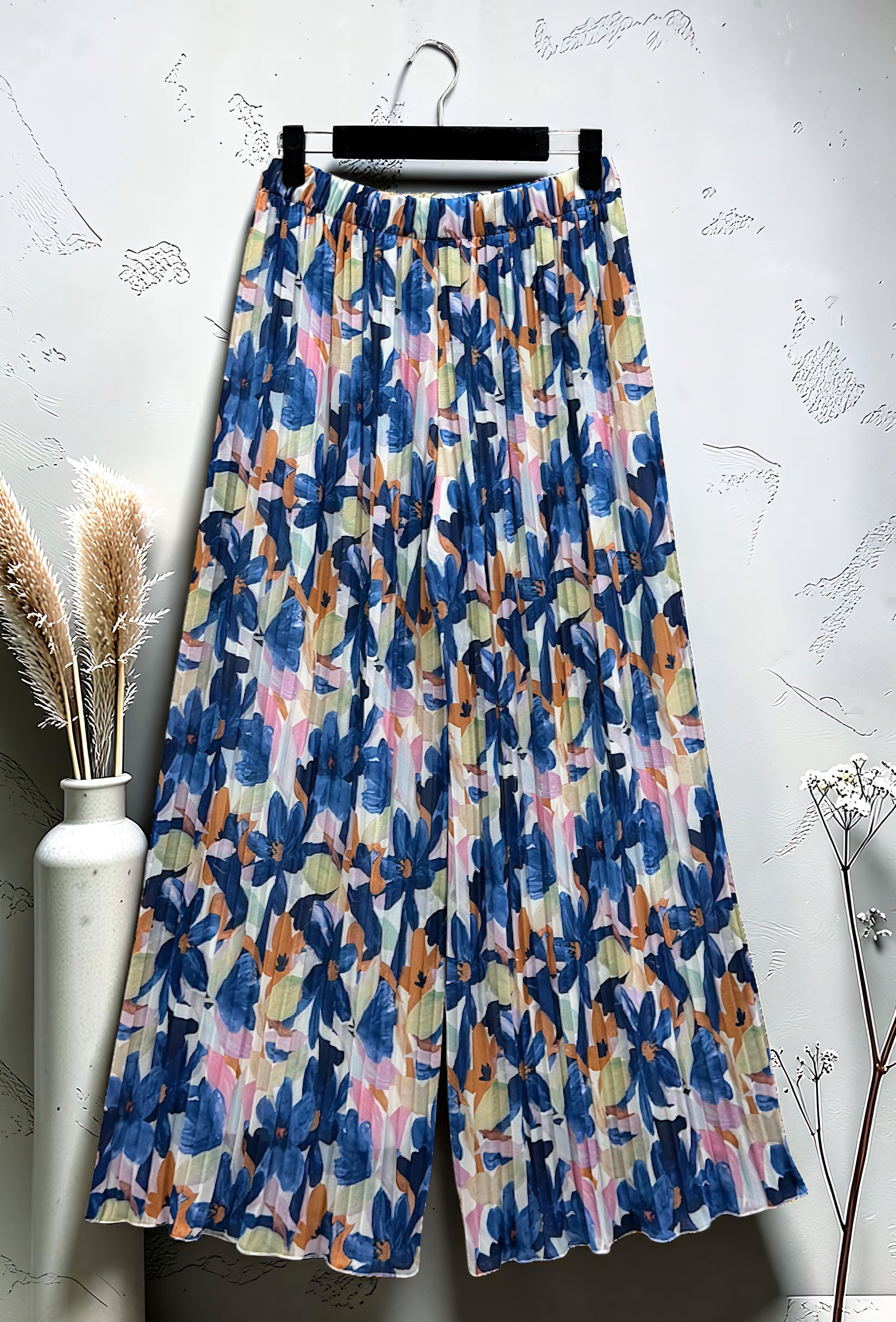 Pantalon Large Plissé Imprimé Doublé Marine – La Muse Parisienne – vue 2