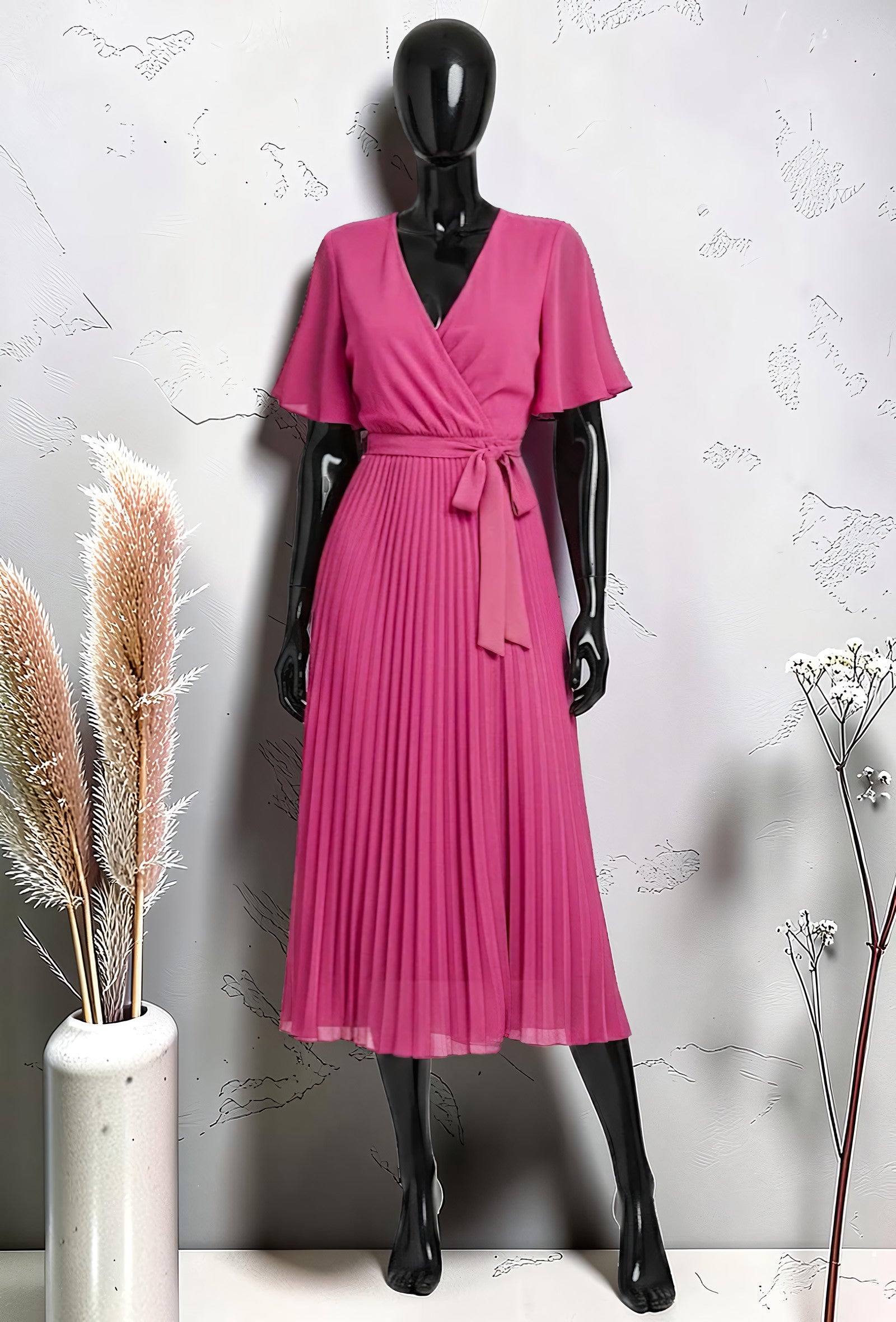 Robe Croisée Plissée Fluide Doublée Fuchsia – La Muse Parisienne