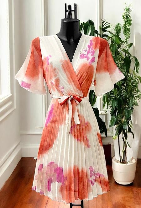 Robe Croisée Plissée Fluide Imprimée — Doublure Viscose | Collection 2026