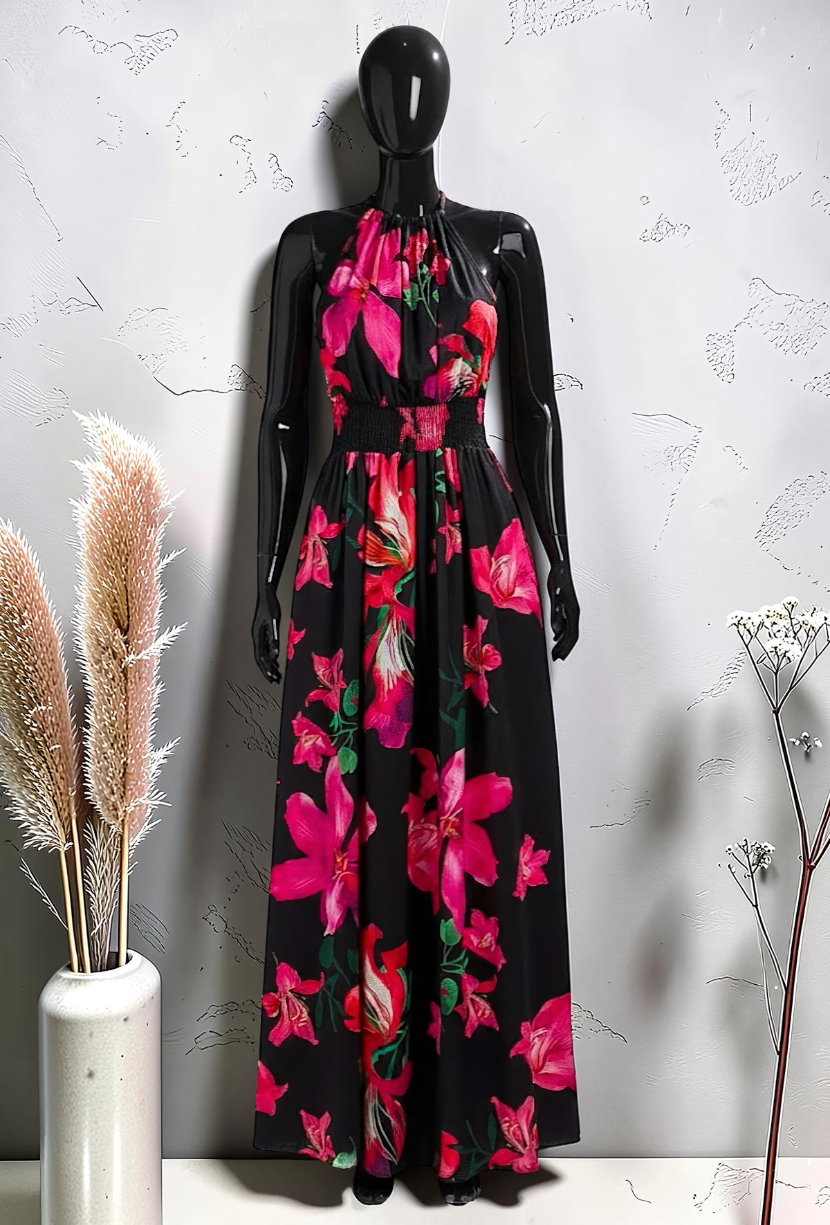 Robe Fluide Imprimée à Fente Avant Noir – La Muse Parisienne – vue 1