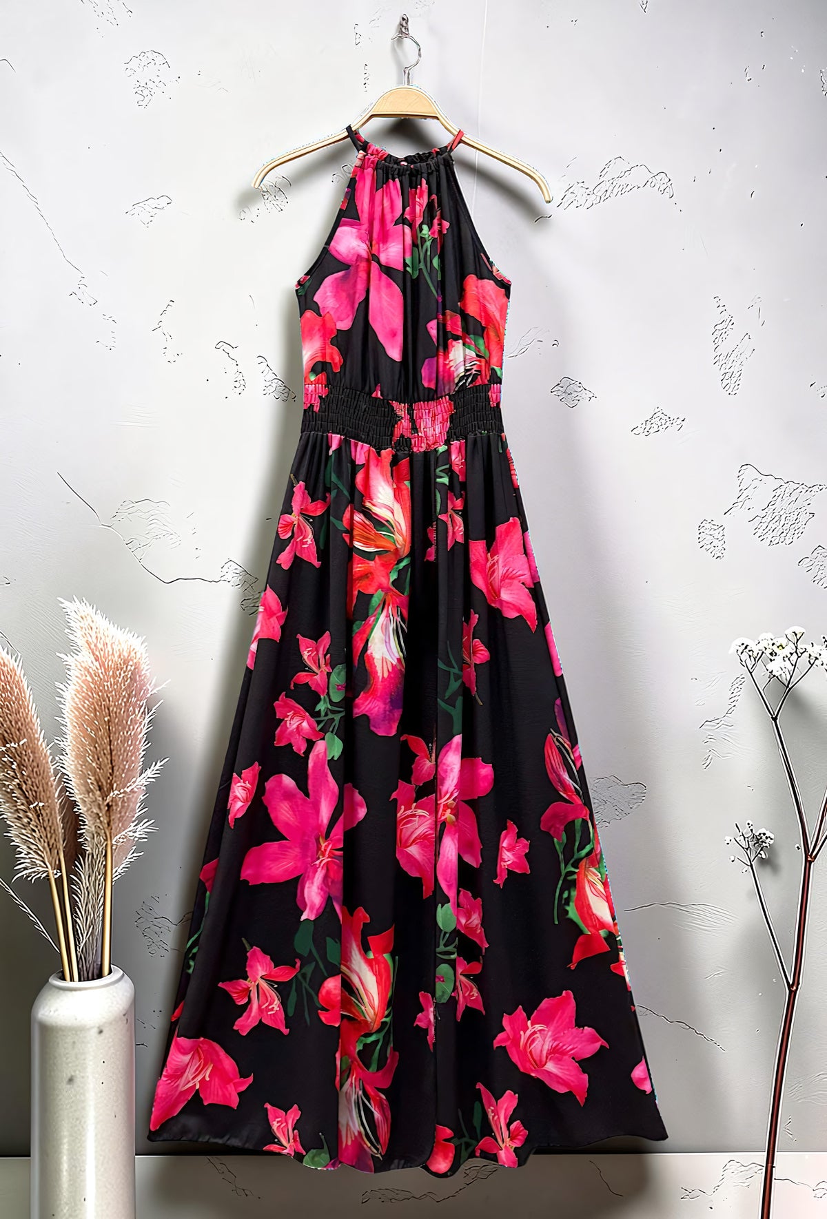 Robe Fluide Imprimée à Fente Avant Noir – La Muse Parisienne – vue 2